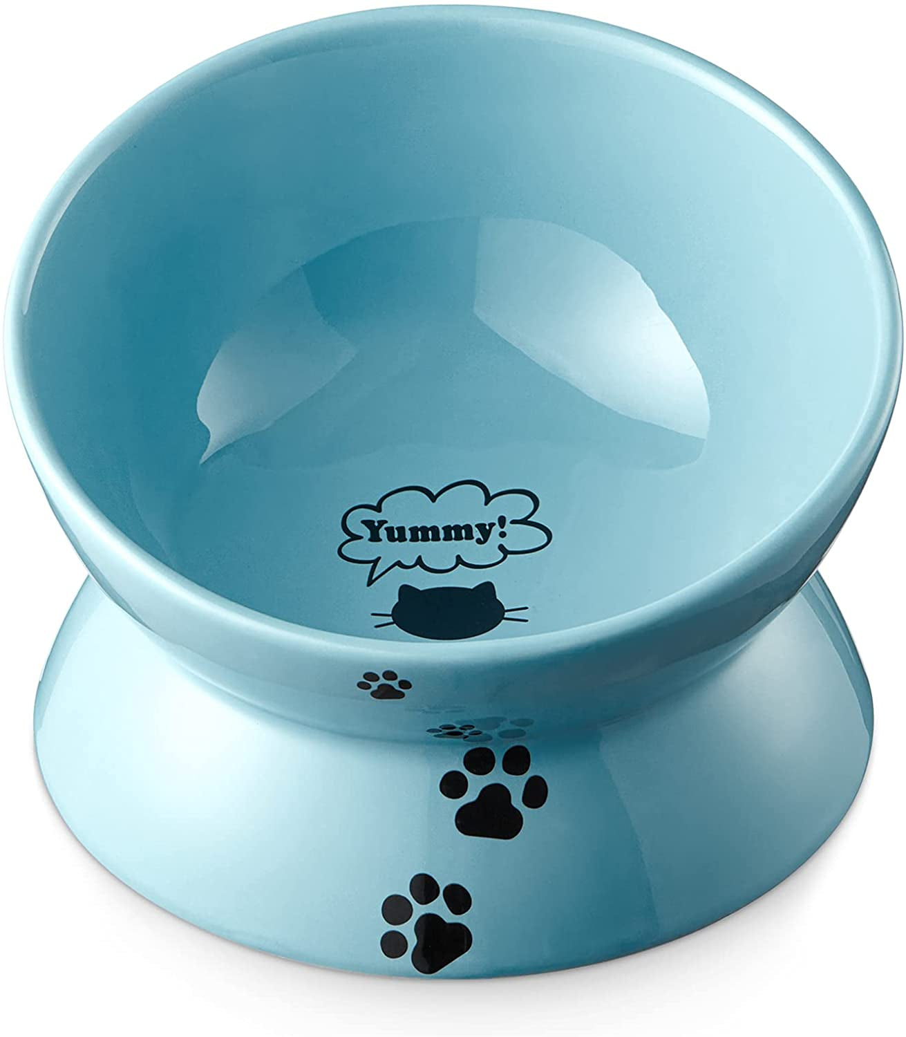 Elevated Cat Food Bowl, Ceramic Raised Cat Bowl, Tilt Angle Protect Cat's Spine