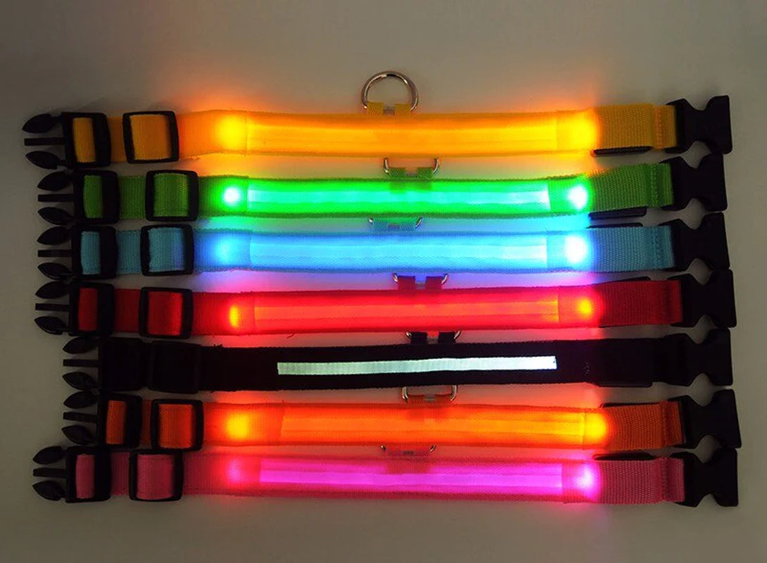 LED Adjustable Dog Collar Blinking Flashing Light up Glow