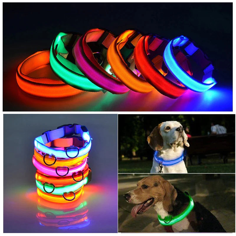 LED Adjustable Dog Collar Blinking Flashing Light up Glow