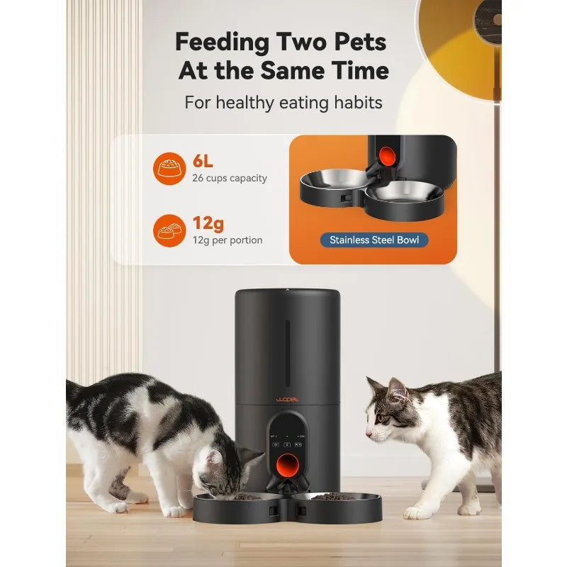 WOPET Automatic Cat Feeder,5G WiFi Pet Feeder for Two Cats or Dog with Remote Control,6L Cat Food Dispenser with Low Food Sensor