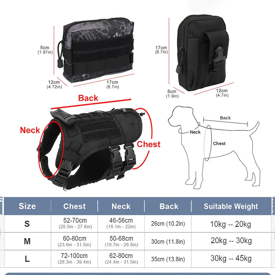 Tactical Dog Harness with 6 Metal Buckles for Large or Medium Dogs, Dog Vest with Handle for Walking Training Hiking