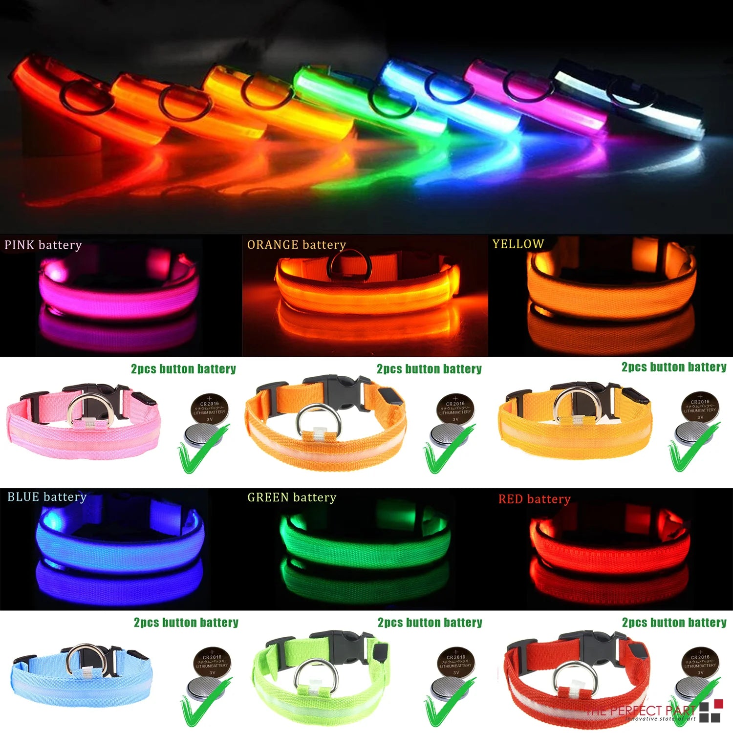 LED Adjustable Dog Collar Blinking Flashing Light up Glow