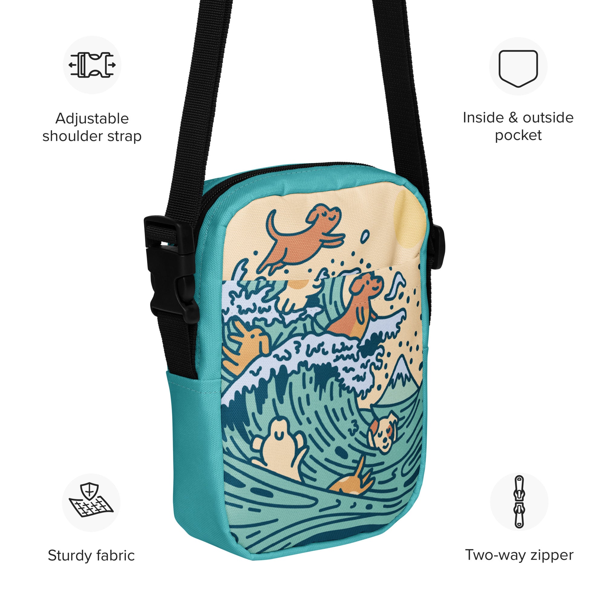 The Great Doggie Wave Utility Crossbody Bag (inspired by Kanagawa's Great Wave)