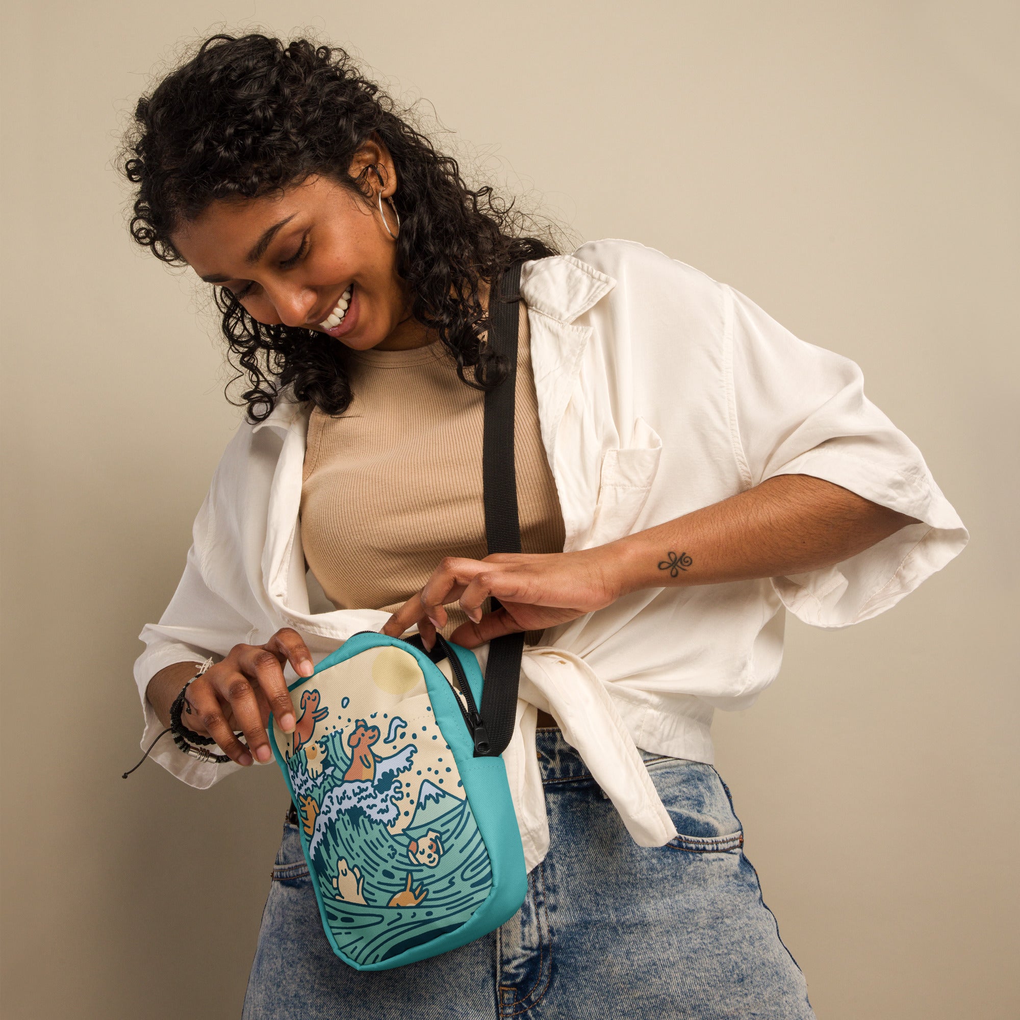 The Great Doggie Wave Utility Crossbody Bag (inspired by Kanagawa's Great Wave)