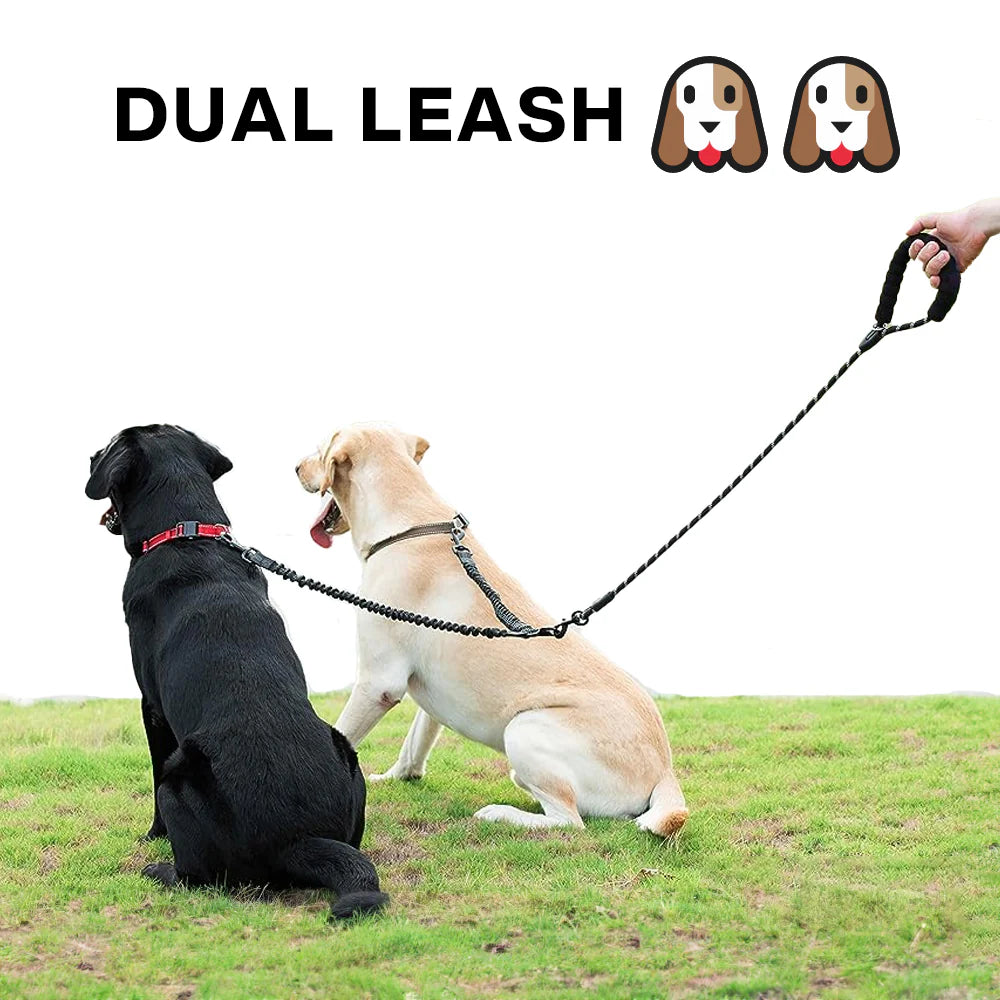 Dual Dog Leash with Bungee Stretch Line, 360 Swivel No Tangle Walking Leash