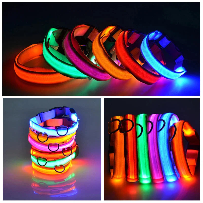 LED Adjustable Dog Collar Blinking Flashing Light up Glow