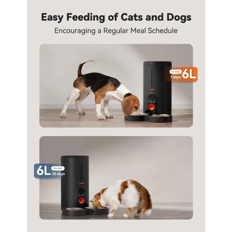 WOPET Automatic Cat Feeder,5G WiFi Pet Feeder for Two Cats or Dog with Remote Control,6L Cat Food Dispenser with Low Food Sensor