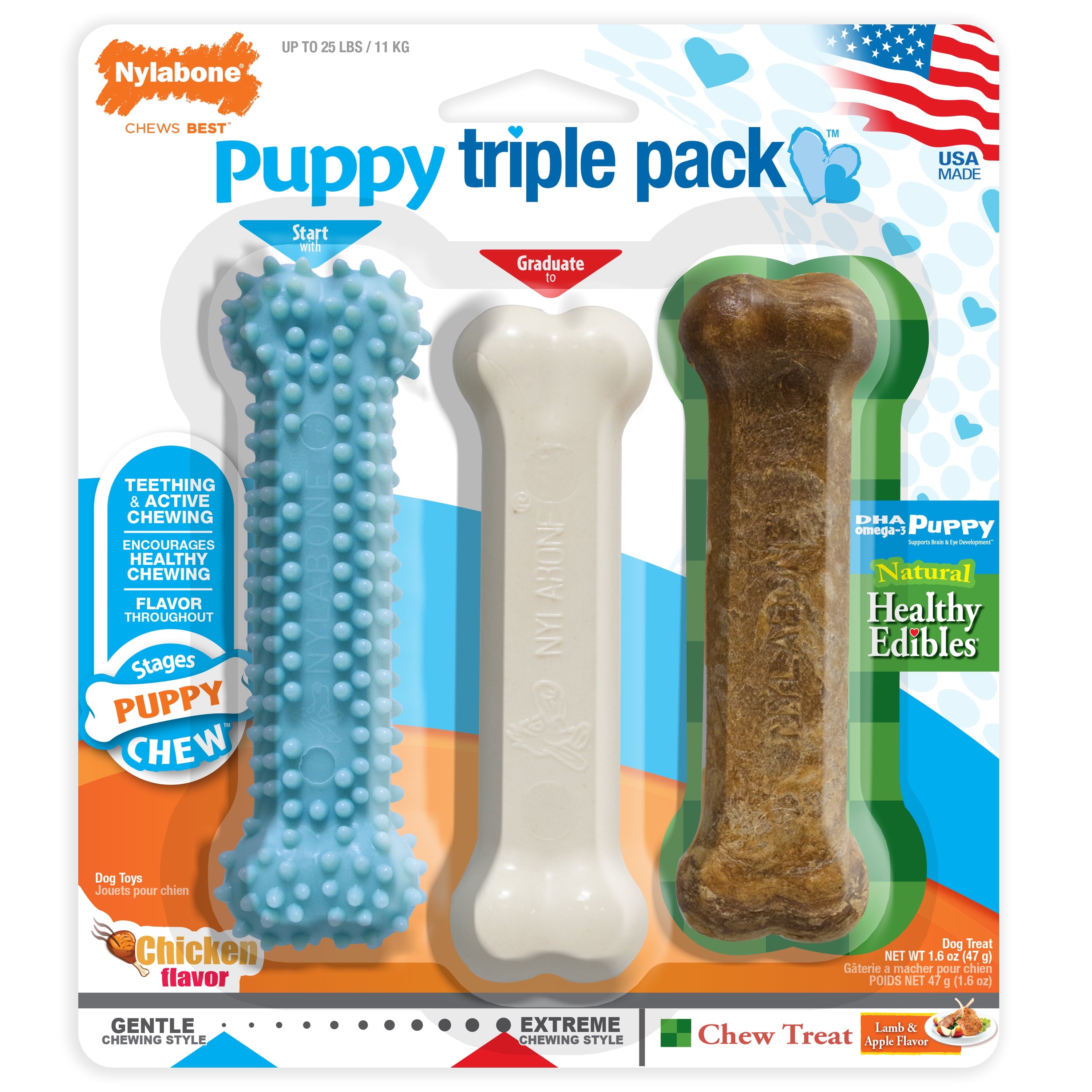 Puppy Chew Toy & Treat Starter Pack, Blue