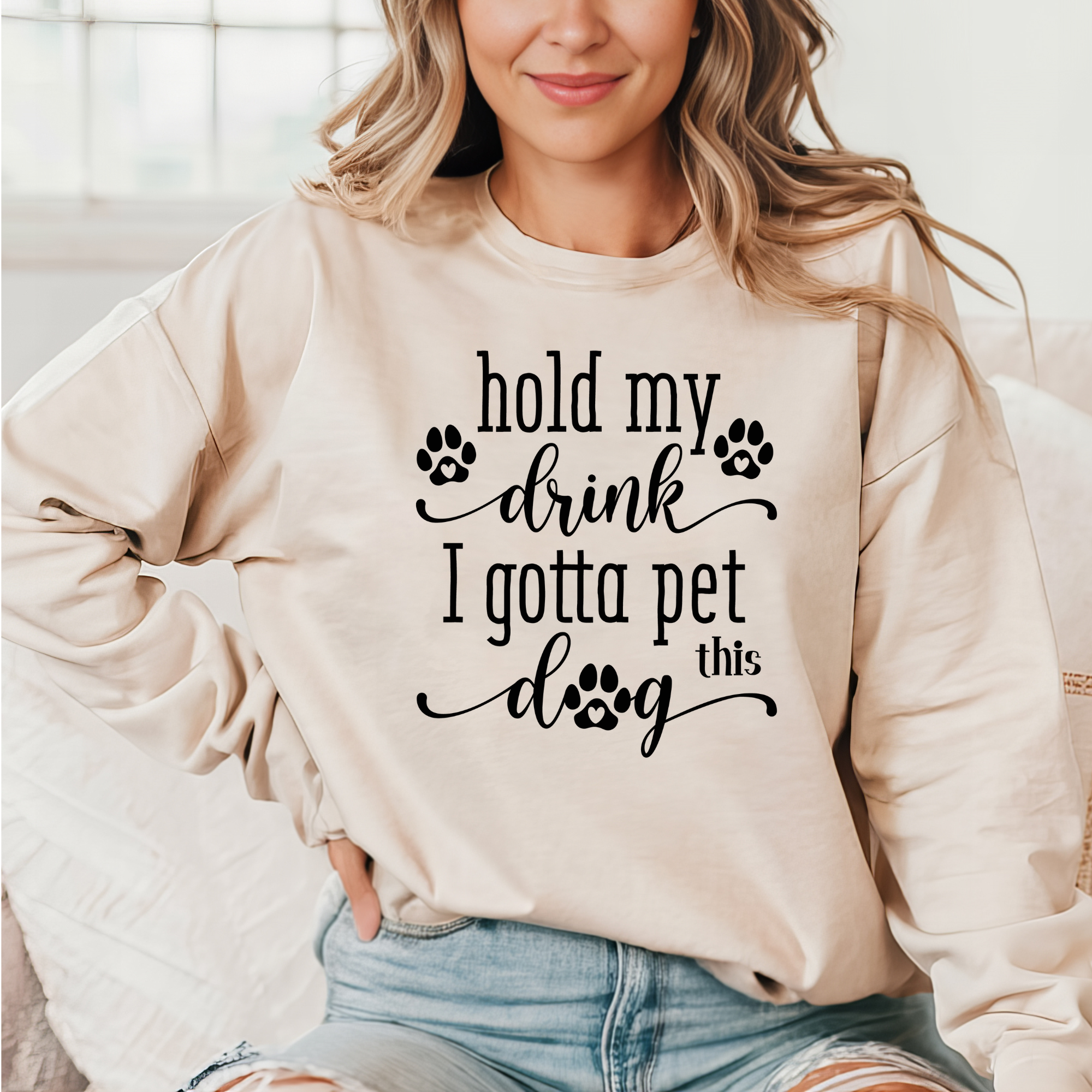 Hold My Drink I Have to Pet This Dog Oversized Unisex Sweatshirt