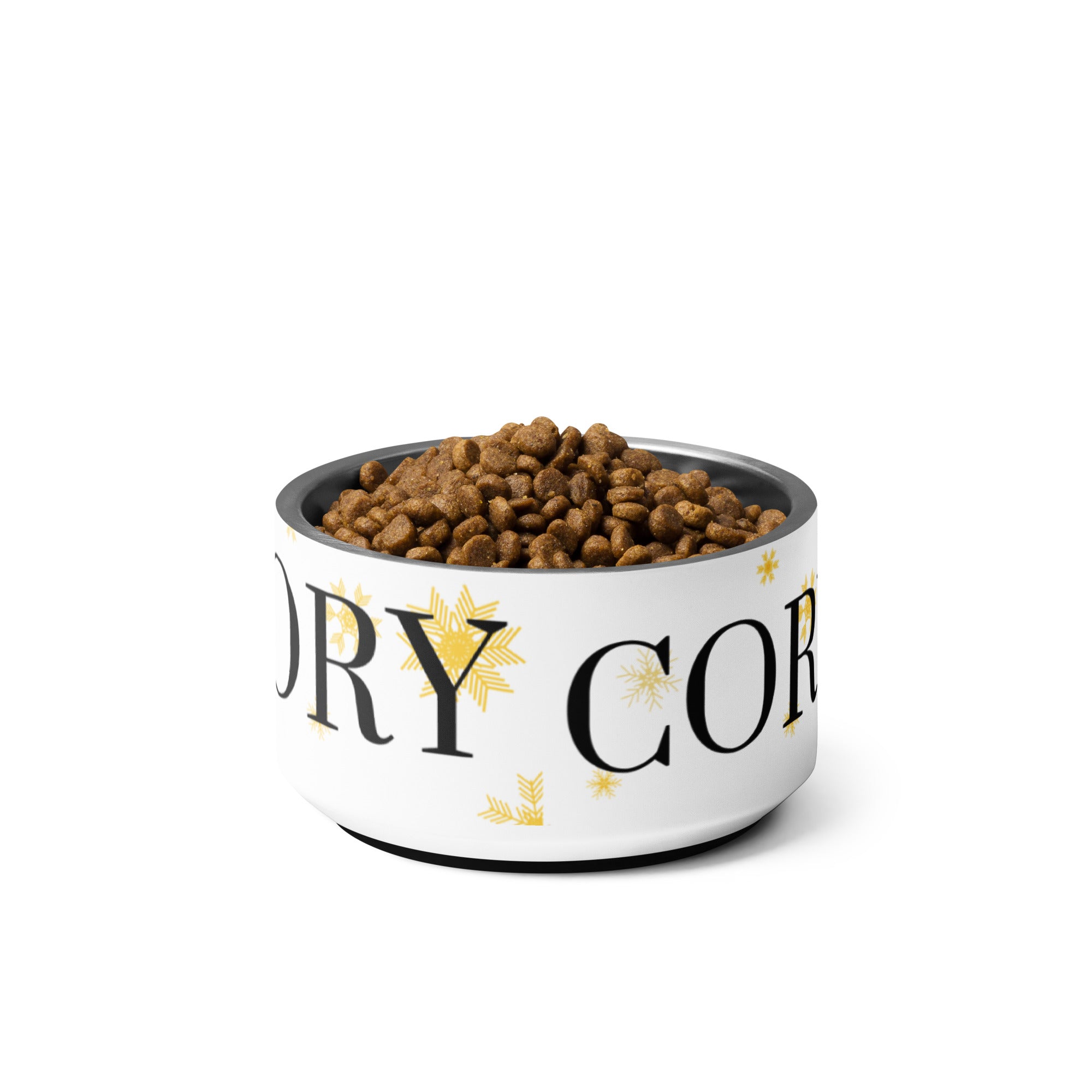 Personalized Pet Name Bowl, Gold Snowflakes