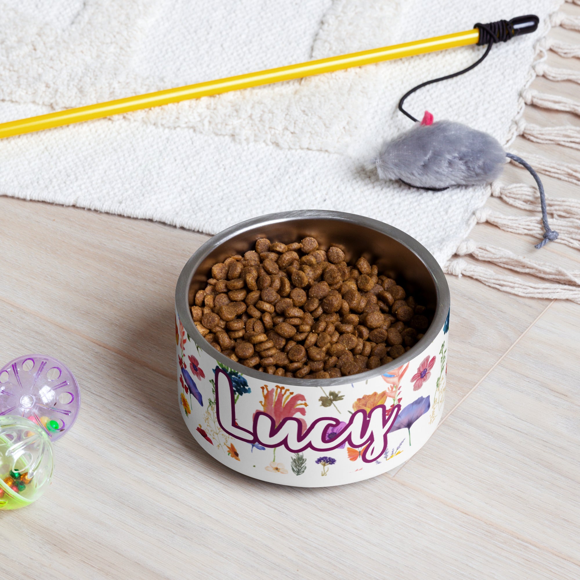 Flowers Personalized Dog Name Pet Bowl