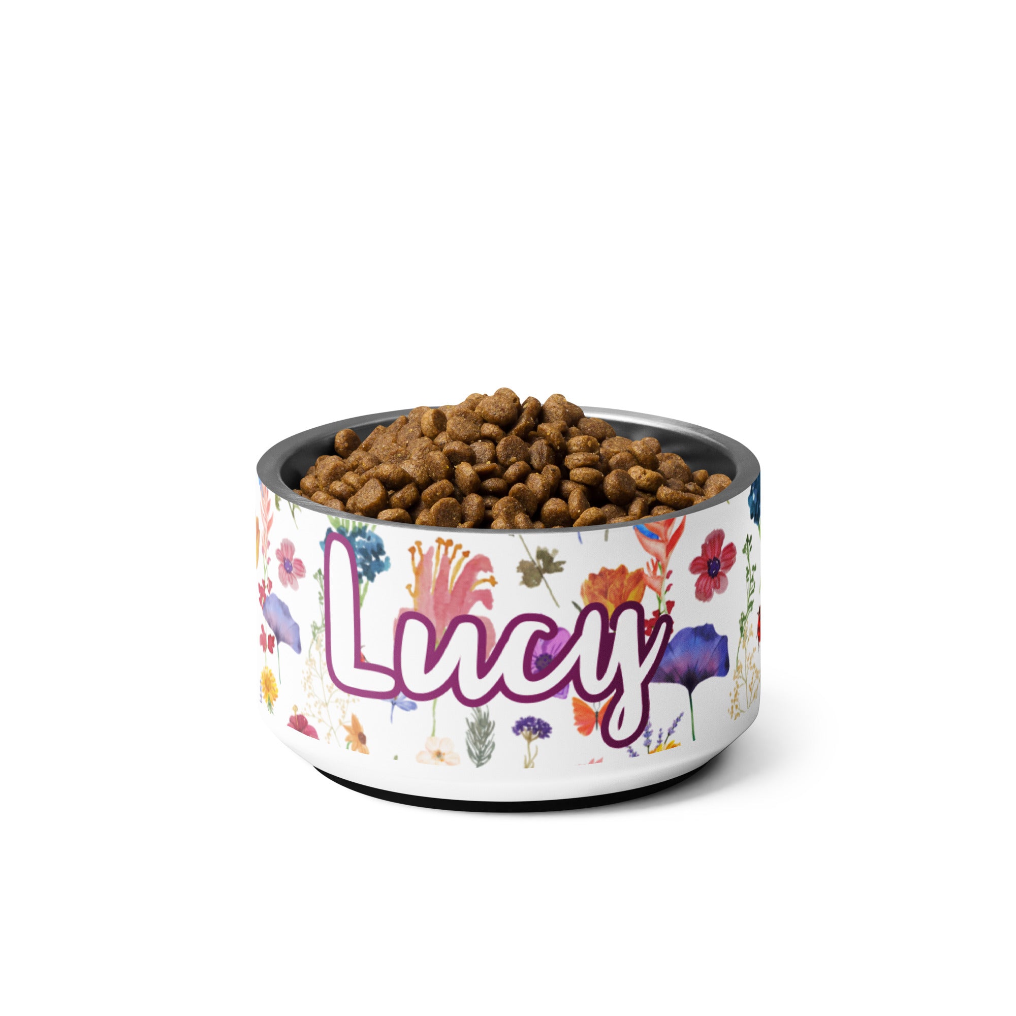 Flowers Personalized Dog Name Pet Bowl