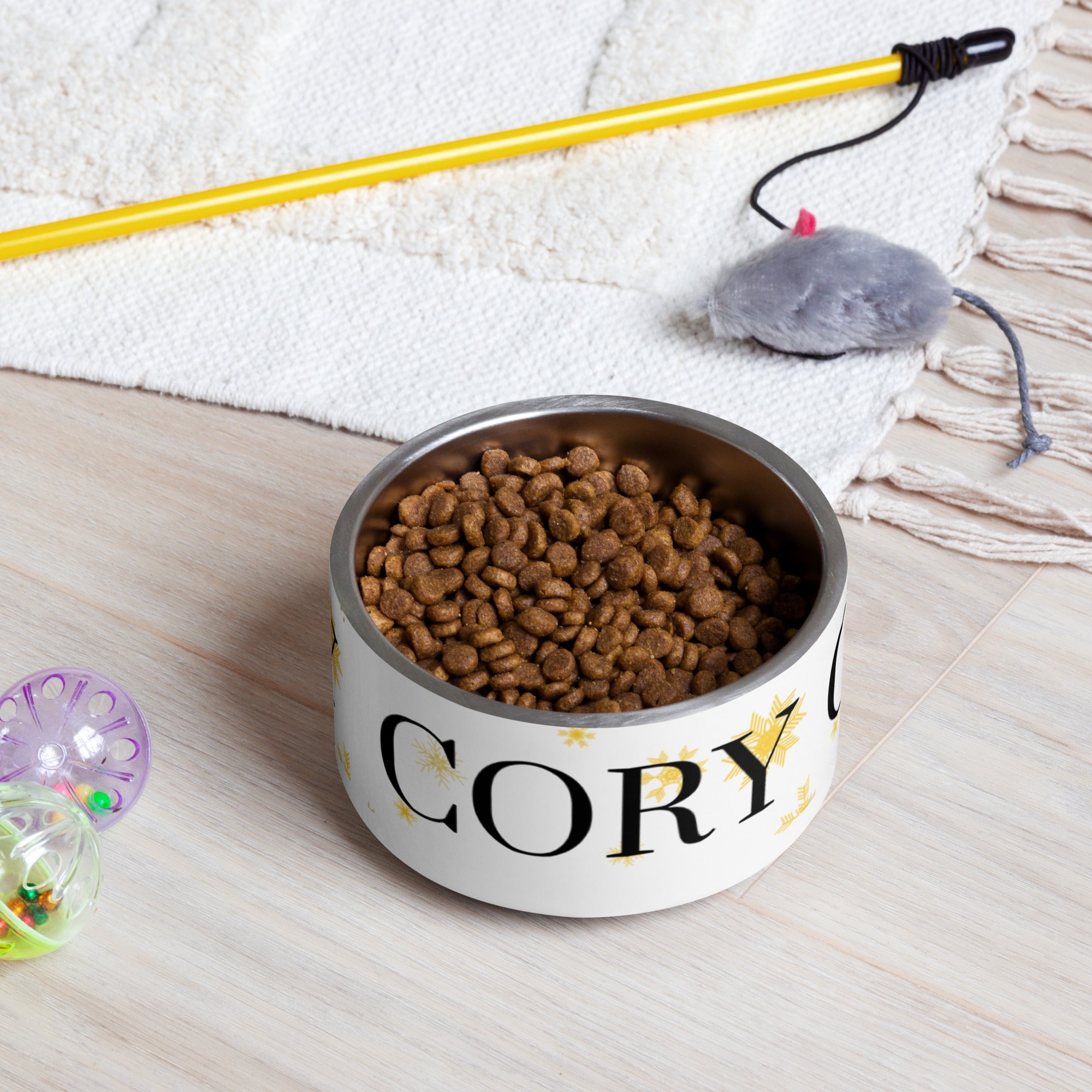 Personalized Pet Name Bowl, Gold Snowflakes