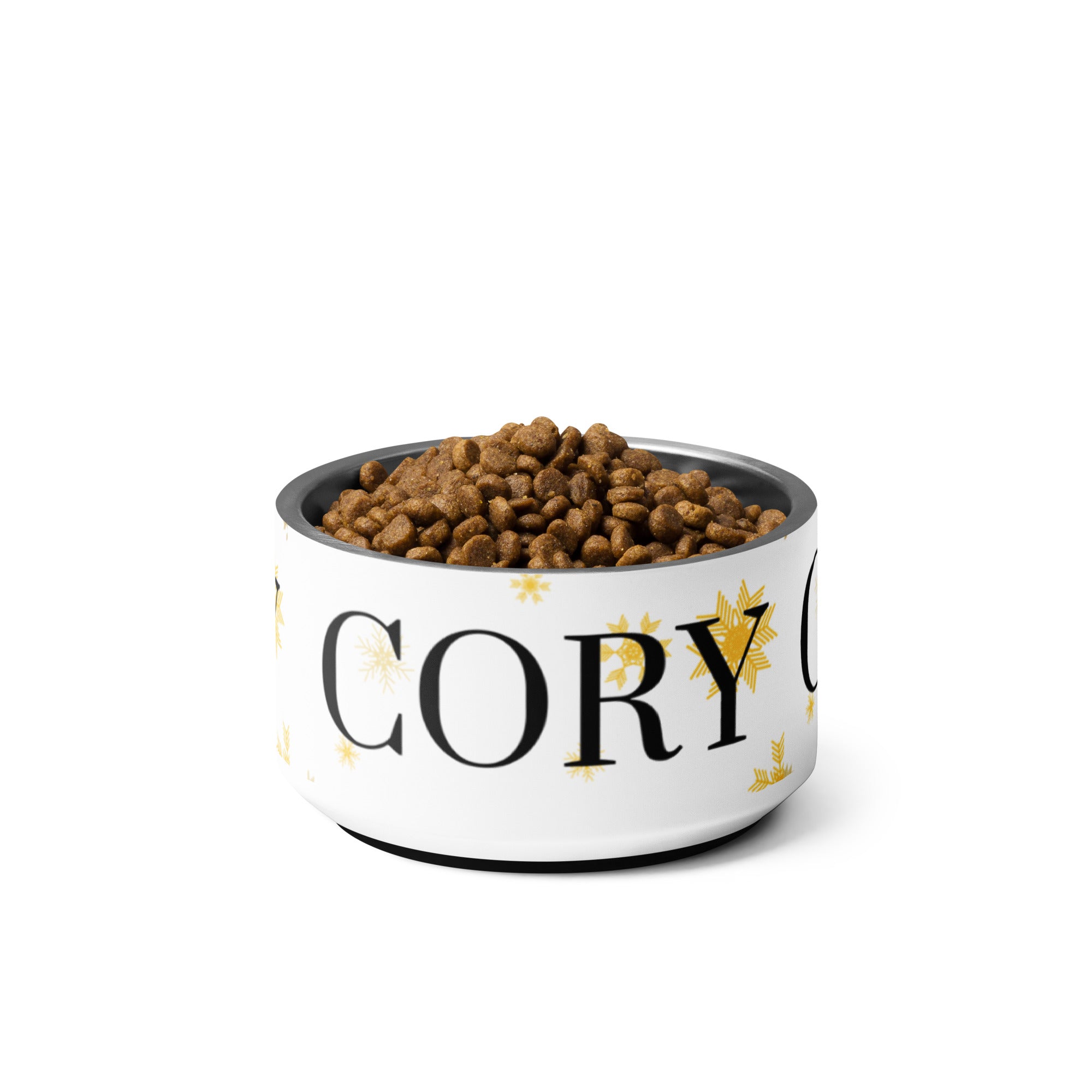 Personalized Pet Name Bowl, Gold Snowflakes