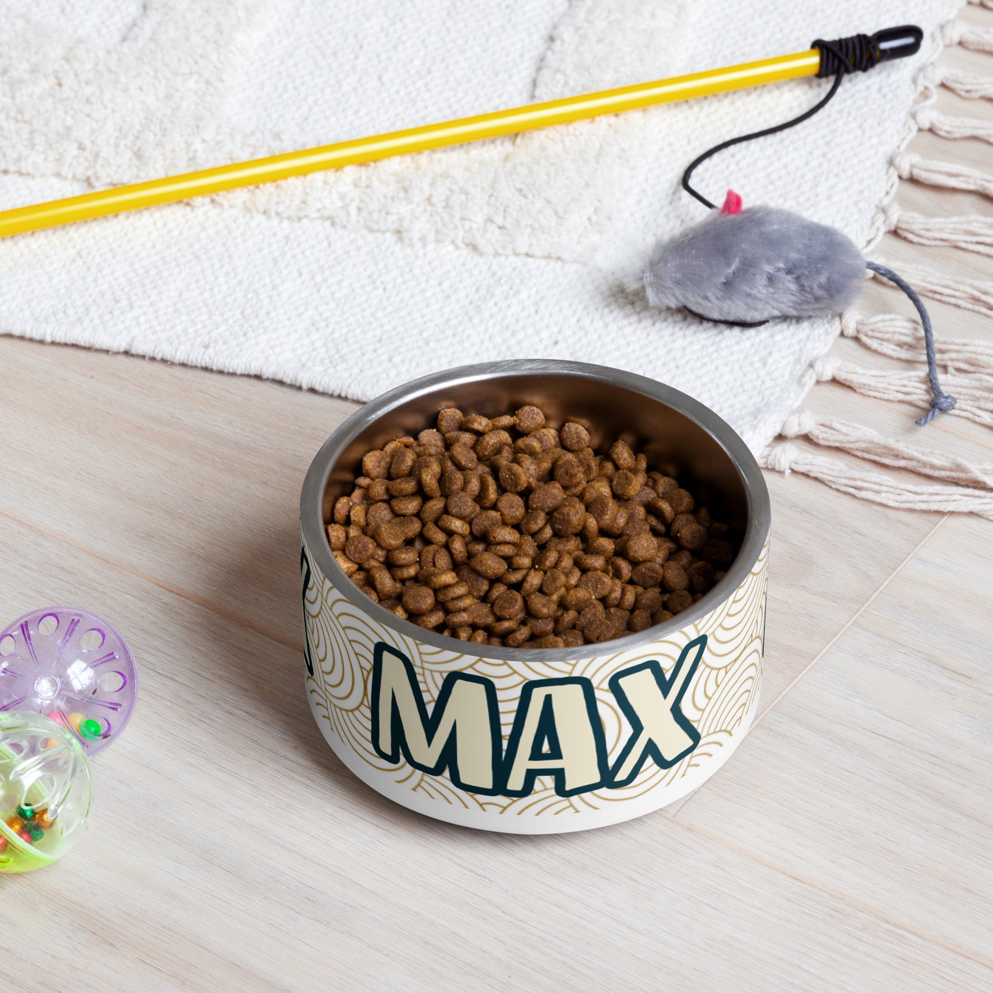 Minimalist Design Personalized Pet Bowl for Max! Add your pet's name.