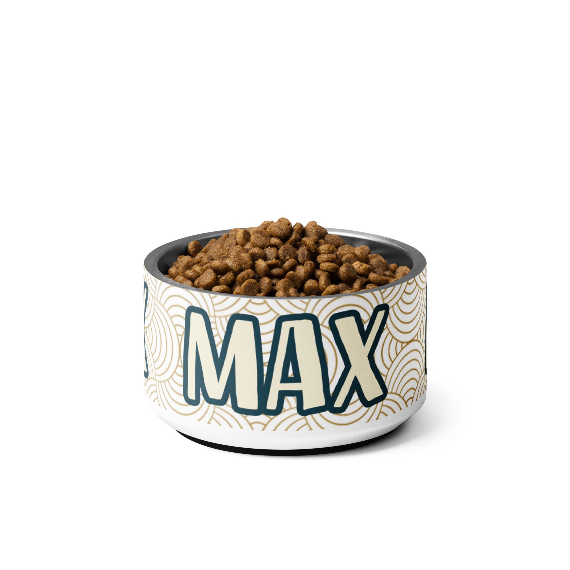 Minimalist Design Personalized Pet Bowl for Max! Add your pet's name.