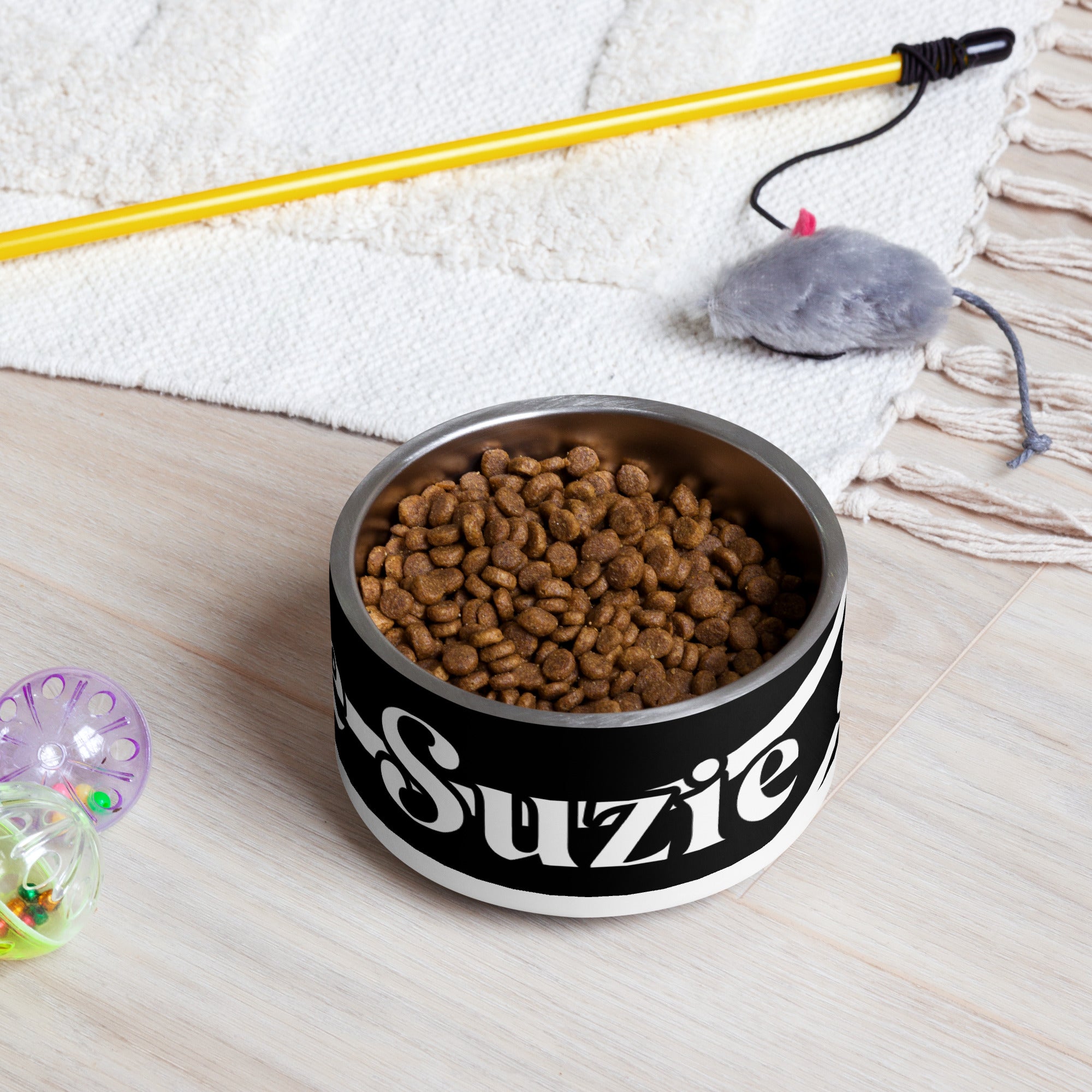 Black and White Sash Personalized Pet Bowl