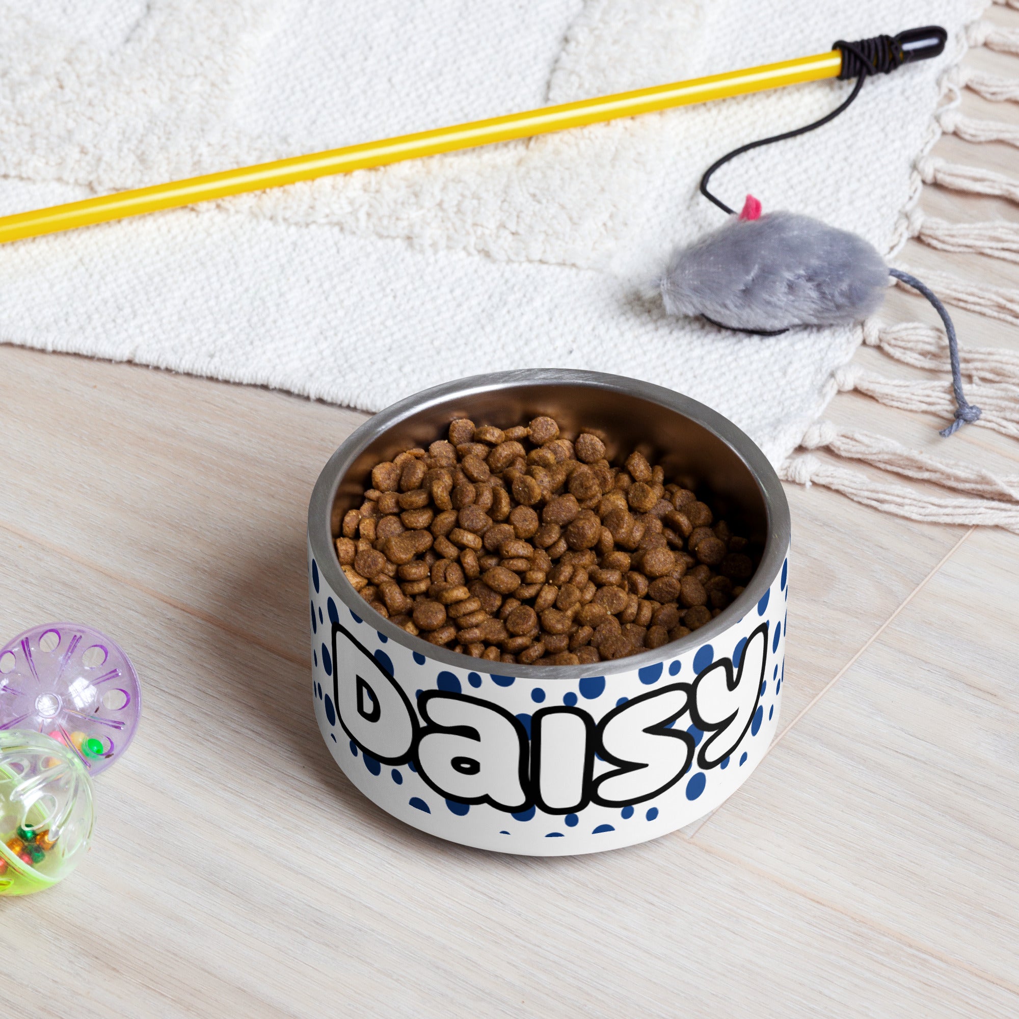 Dots Personalized Pet Bowl - Blue