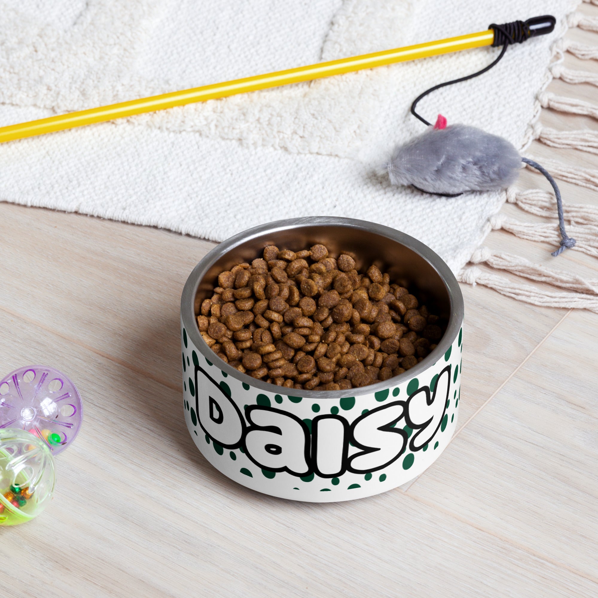 Green Dots Personalized Pet Bowl