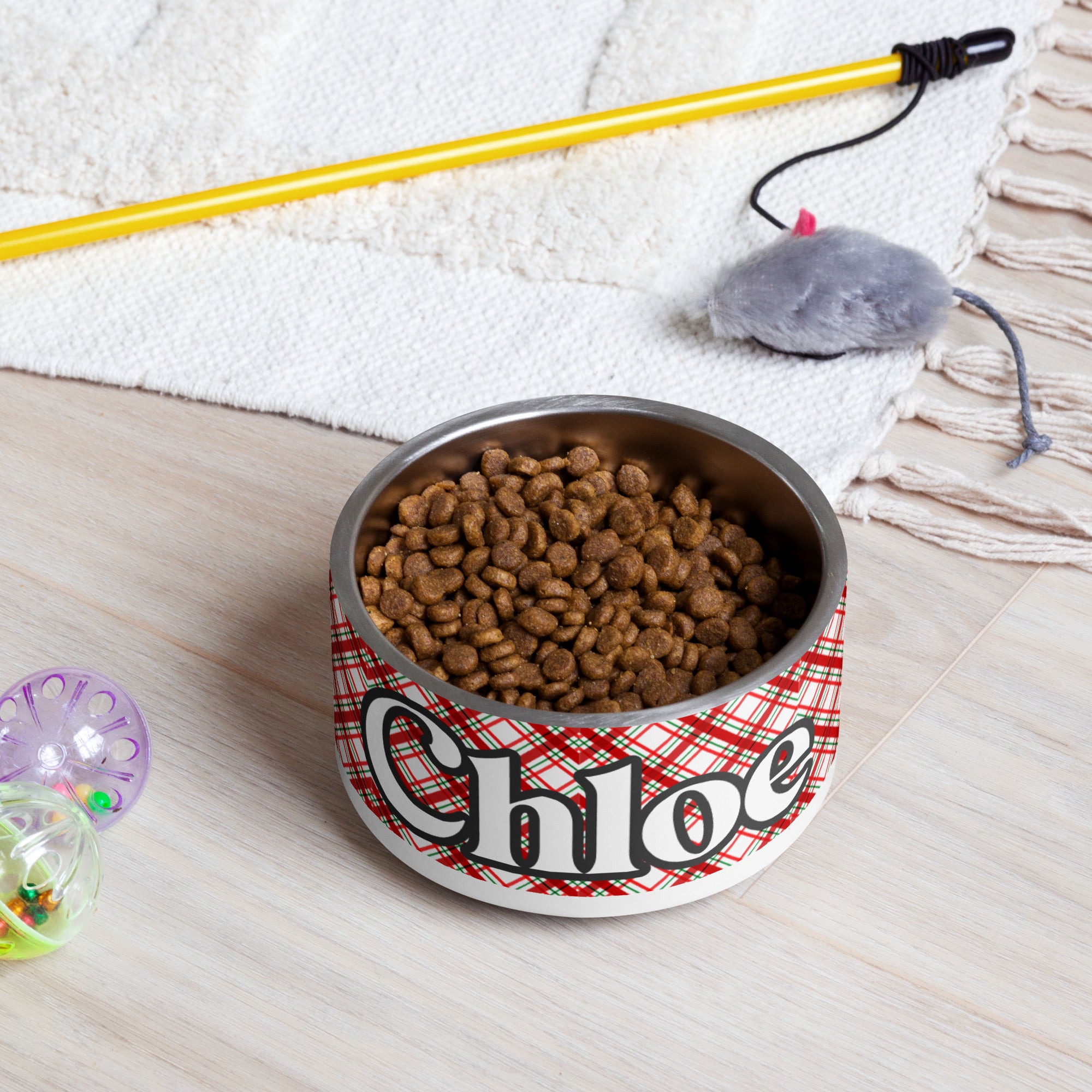 Christmas Plaid Pet bowl, Personalization Optional