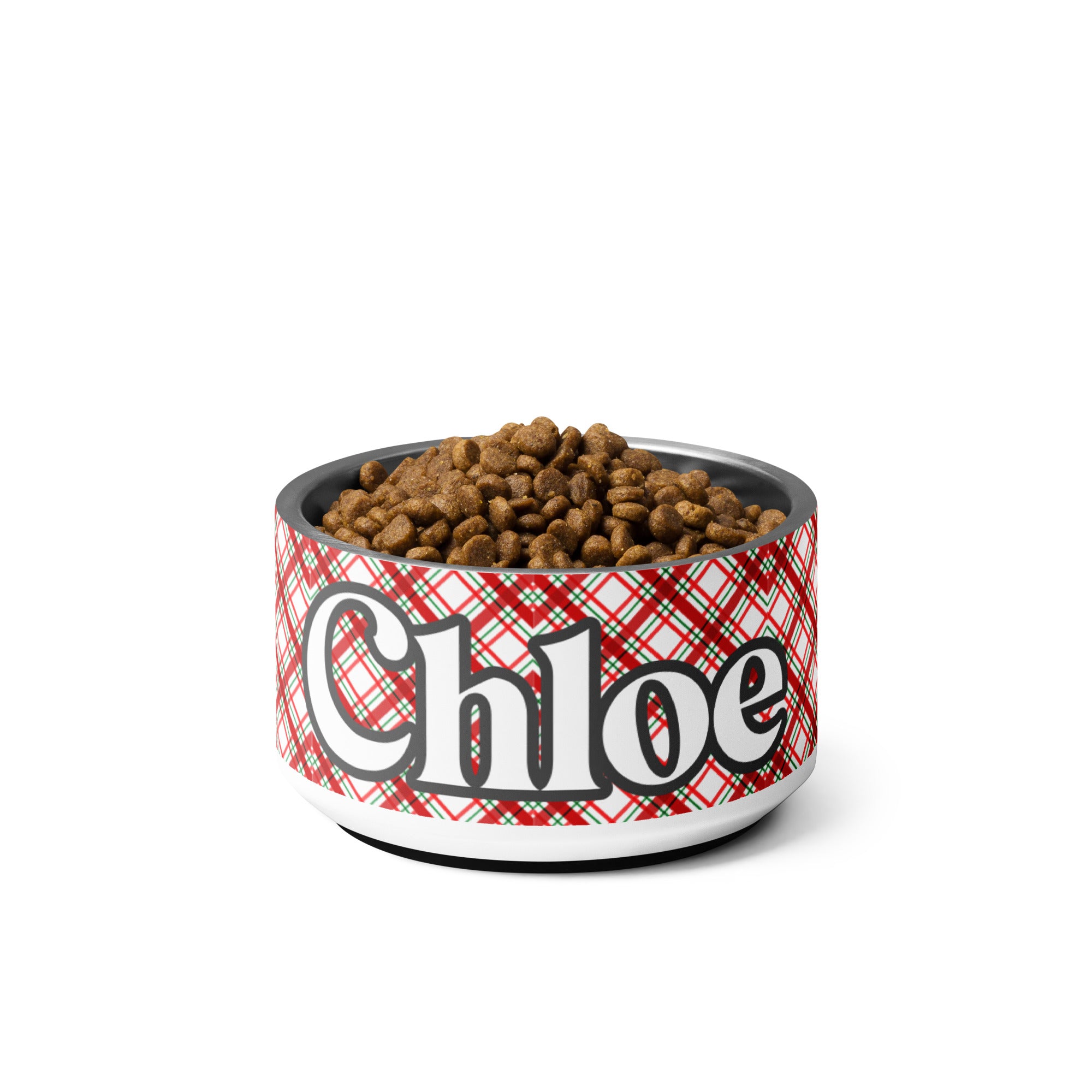 Christmas Plaid Pet bowl, Personalization Optional