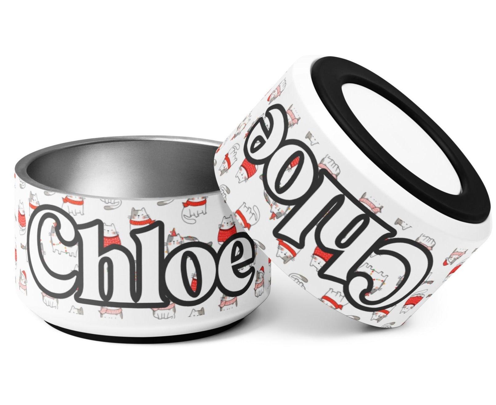 Christmas Kitties with Scarves Pet bowl, Personalization Optional