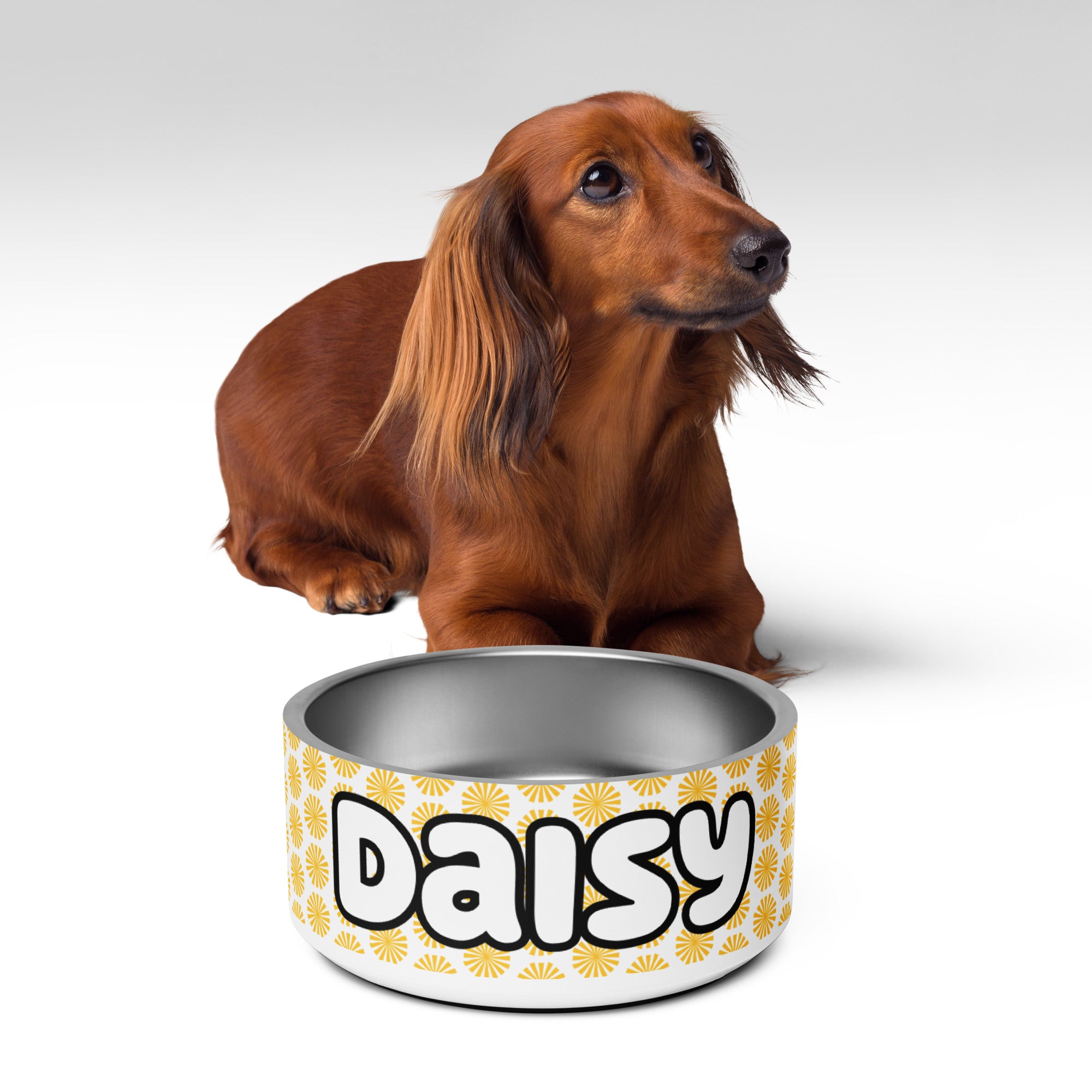 Daisies Personalized Pet Name Bowl Yellow Daisies