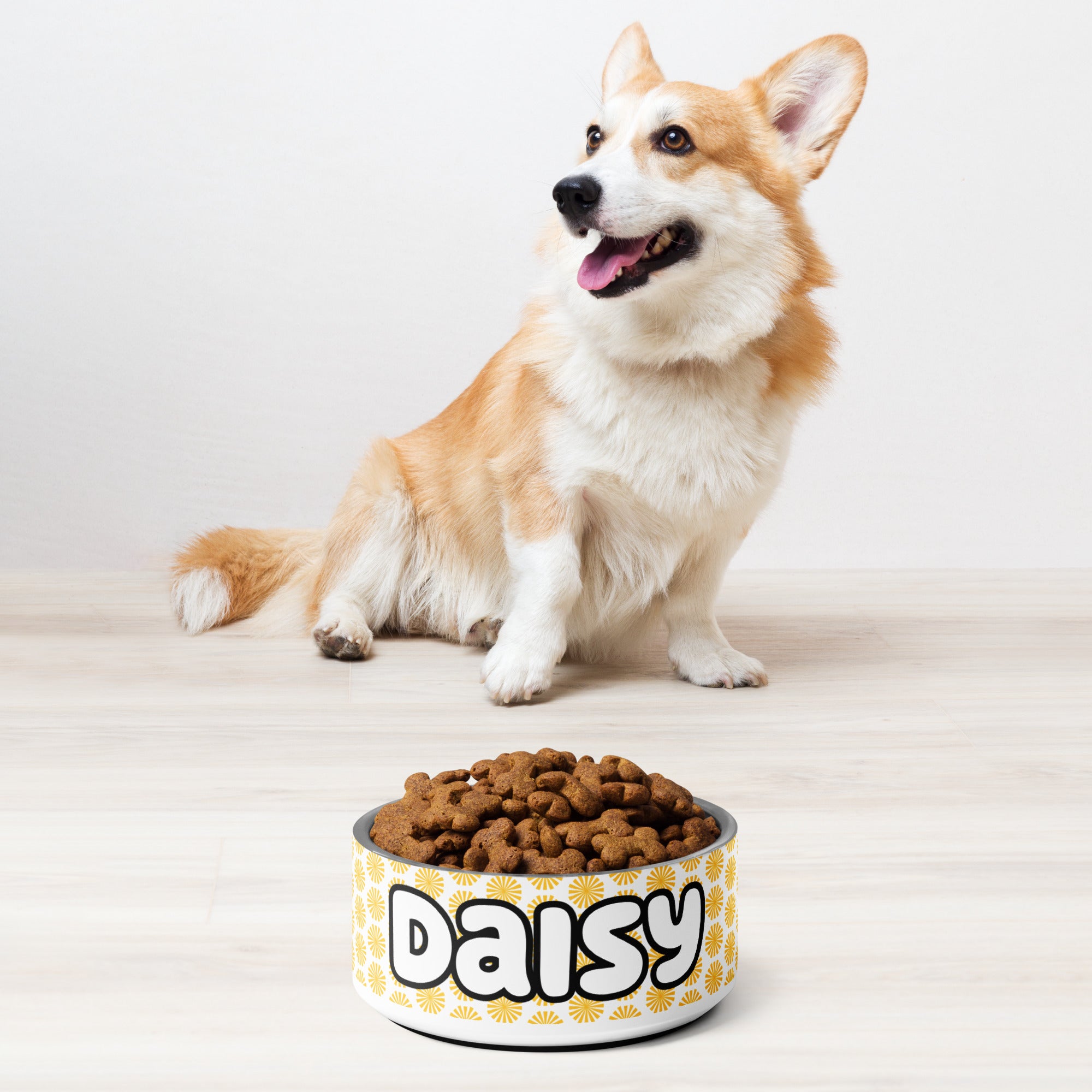 Daisies Personalized Pet Name Bowl Yellow Daisies