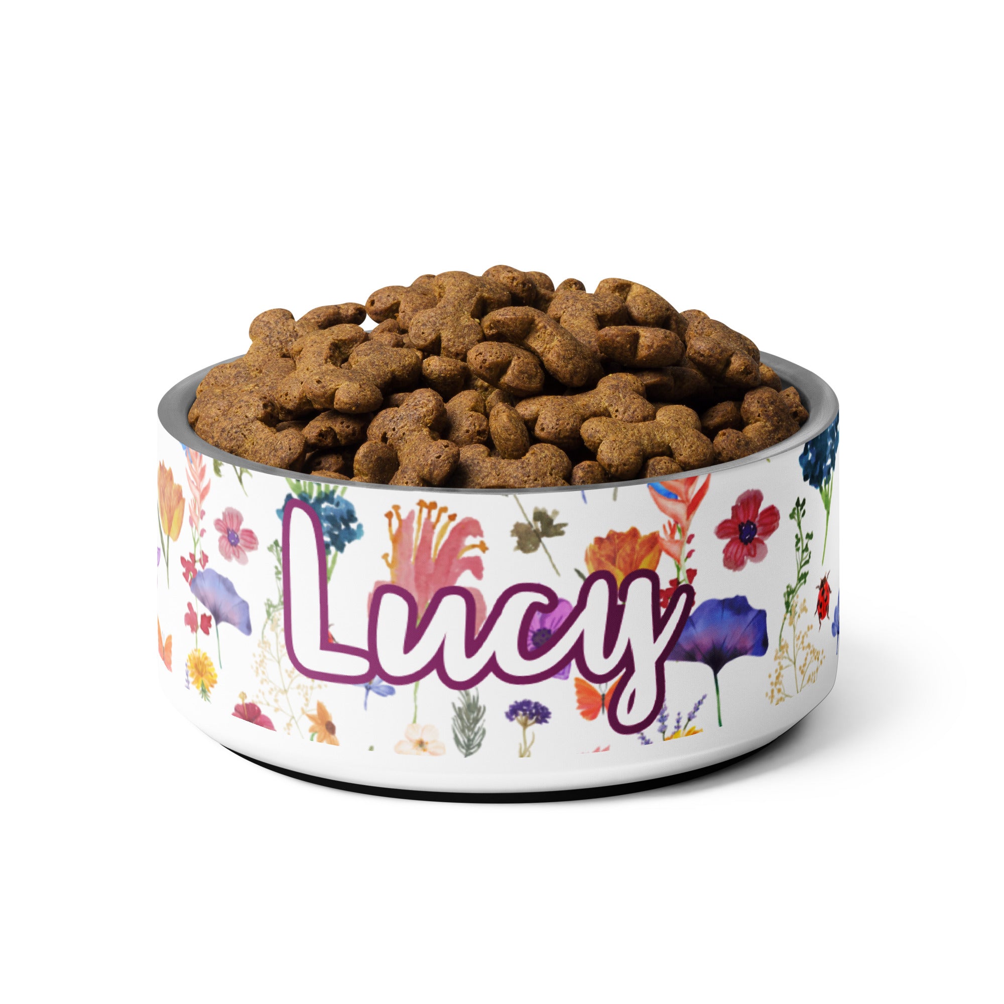 Flowers Personalized Dog Name Pet Bowl