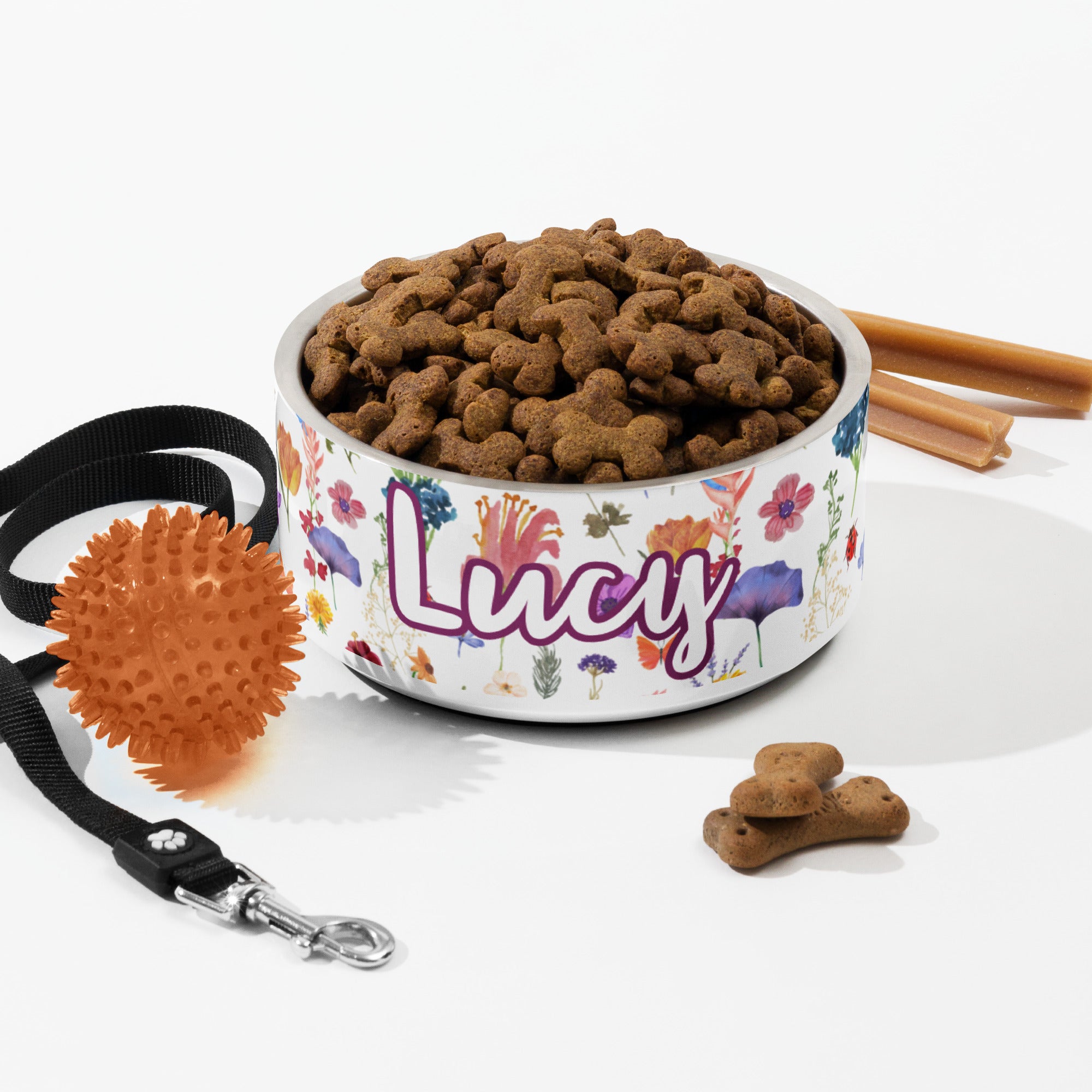 Flowers Personalized Dog Name Pet Bowl