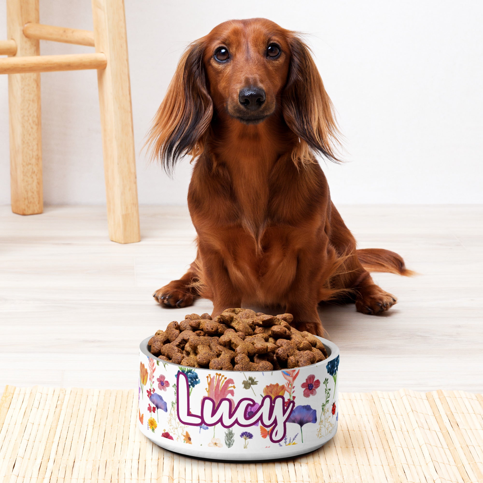 Flowers Personalized Dog Name Pet Bowl