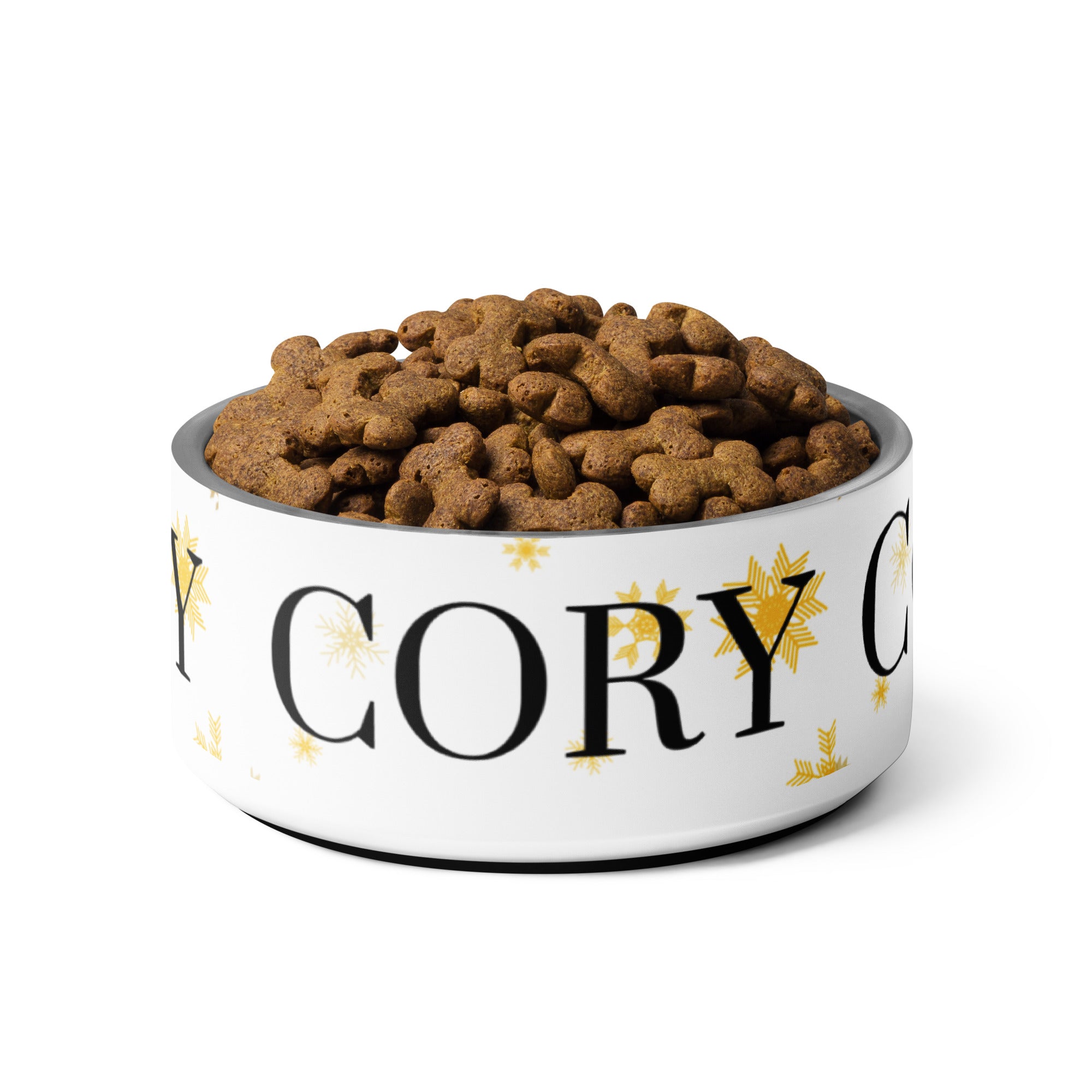 Personalized Pet Name Bowl, Gold Snowflakes