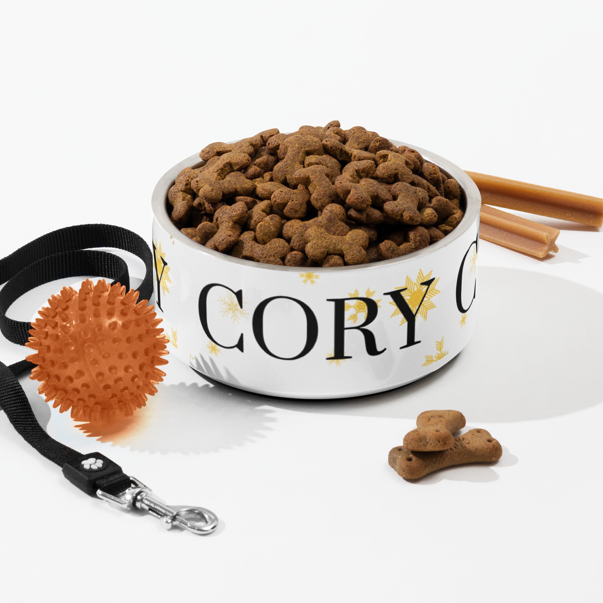 Personalized Pet Name Bowl, Gold Snowflakes