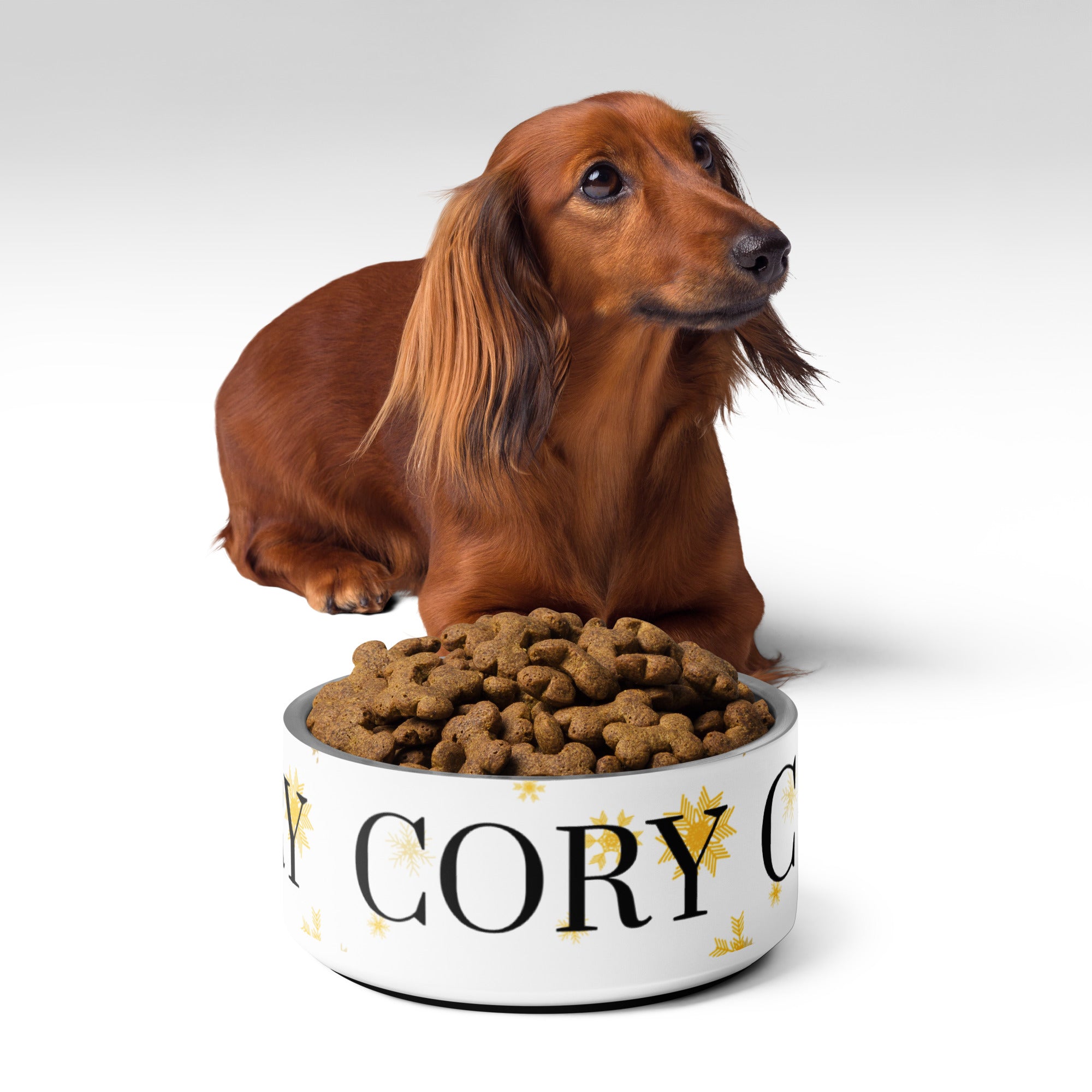 Personalized Pet Name Bowl, Gold Snowflakes