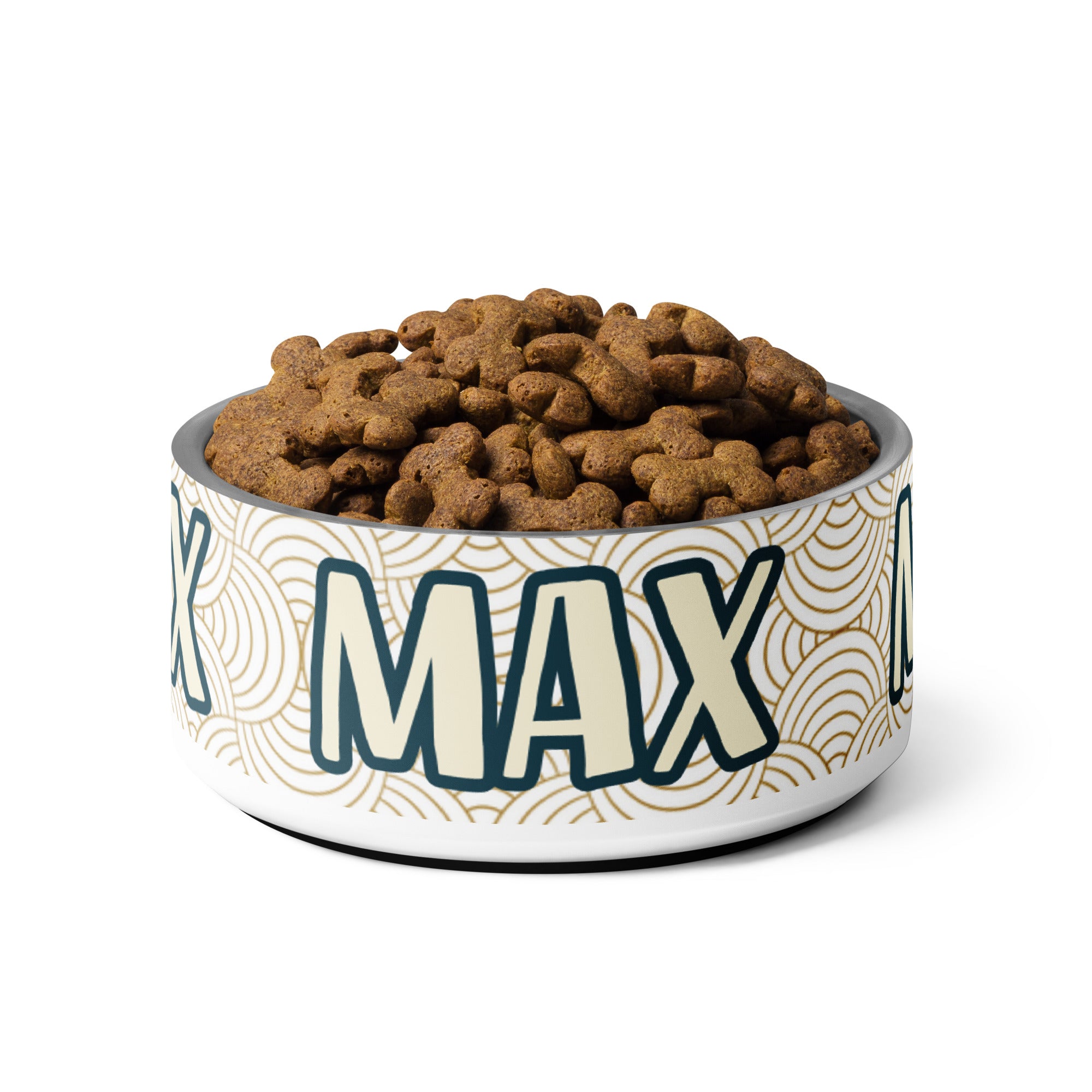 Minimalist Design Personalized Pet Bowl for Max! Add your pet's name.