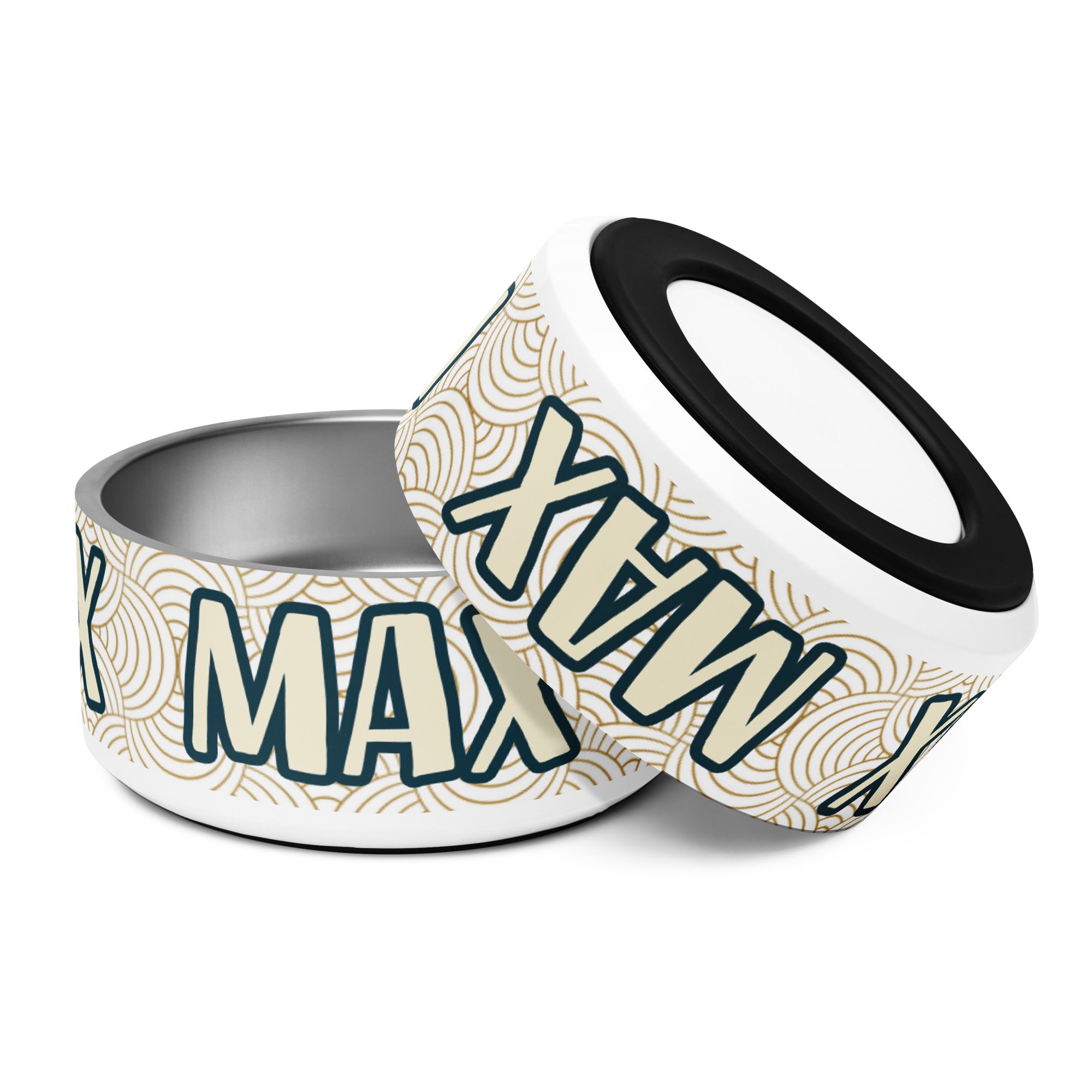 Minimalist Design Personalized Pet Bowl for Max! Add your pet's name.