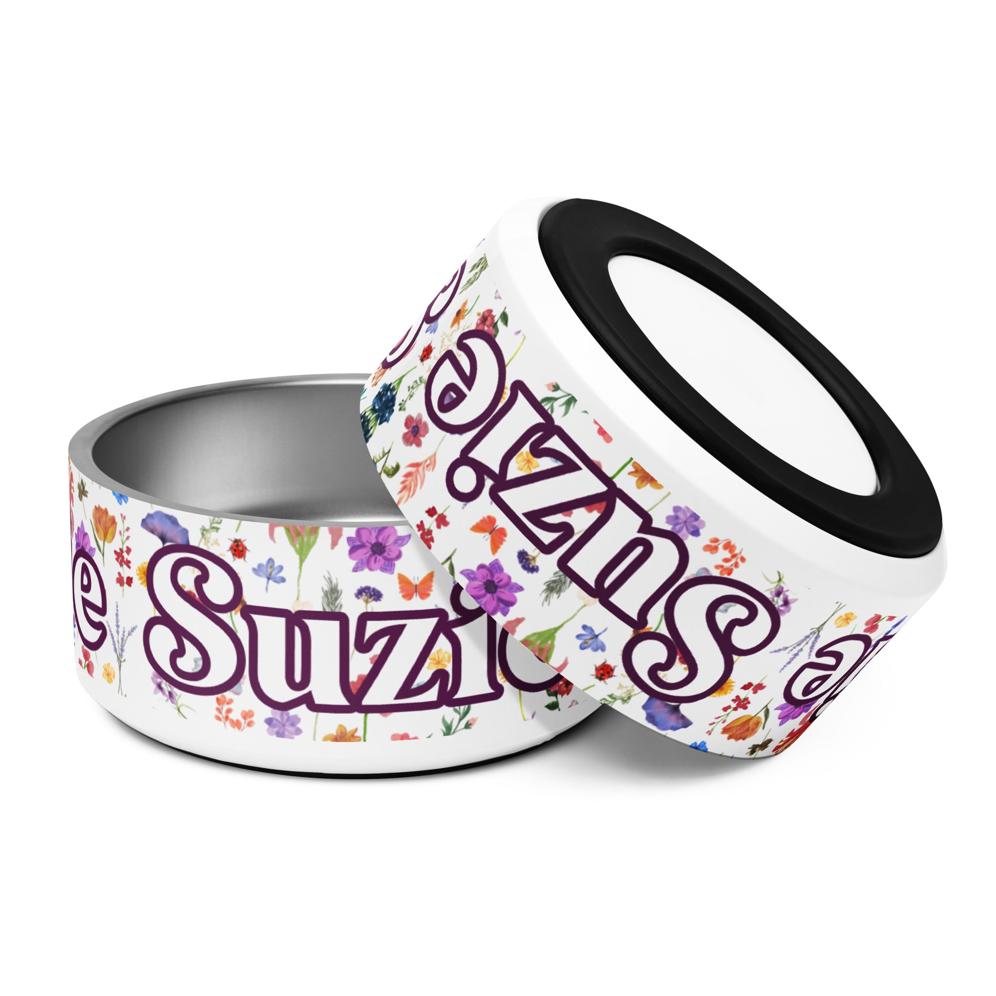 Spring Flowers Personalized Pet Bowl