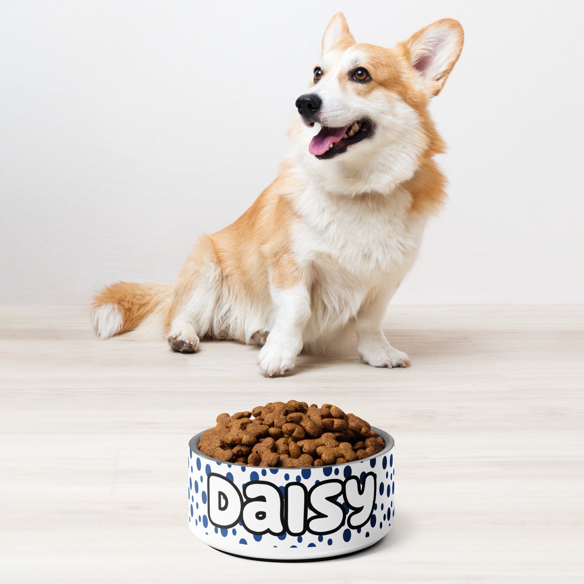 Dots Personalized Pet Bowl - Blue