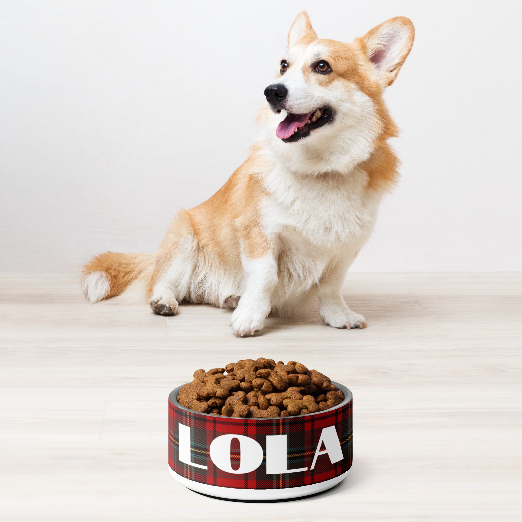 Personalized Christmas Plaid Pet bowl