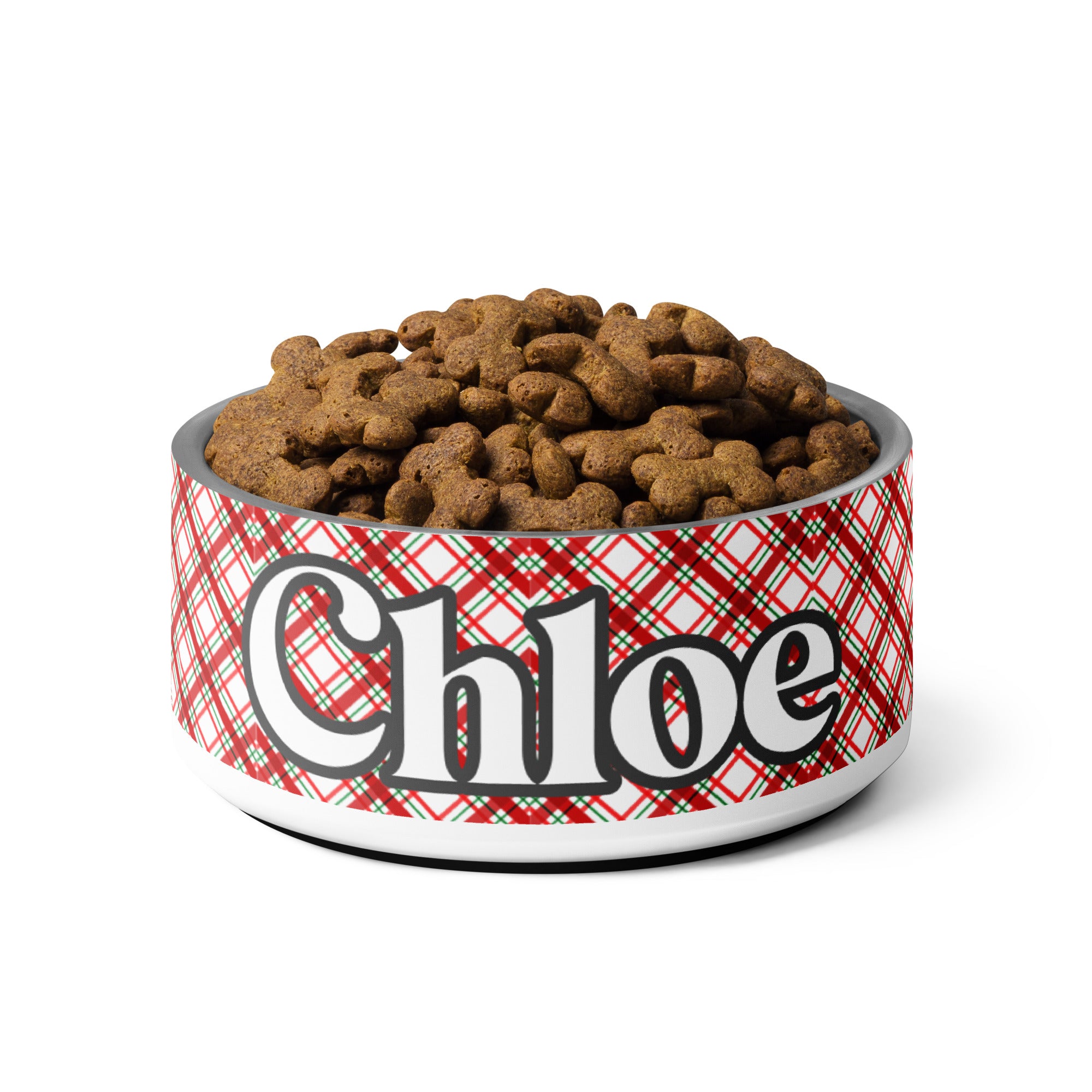 Christmas Plaid Pet bowl, Personalization Optional