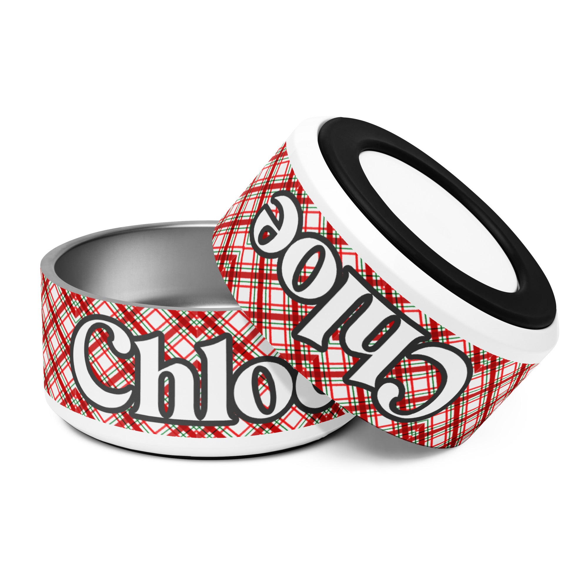 Christmas Plaid Pet bowl, Personalization Optional