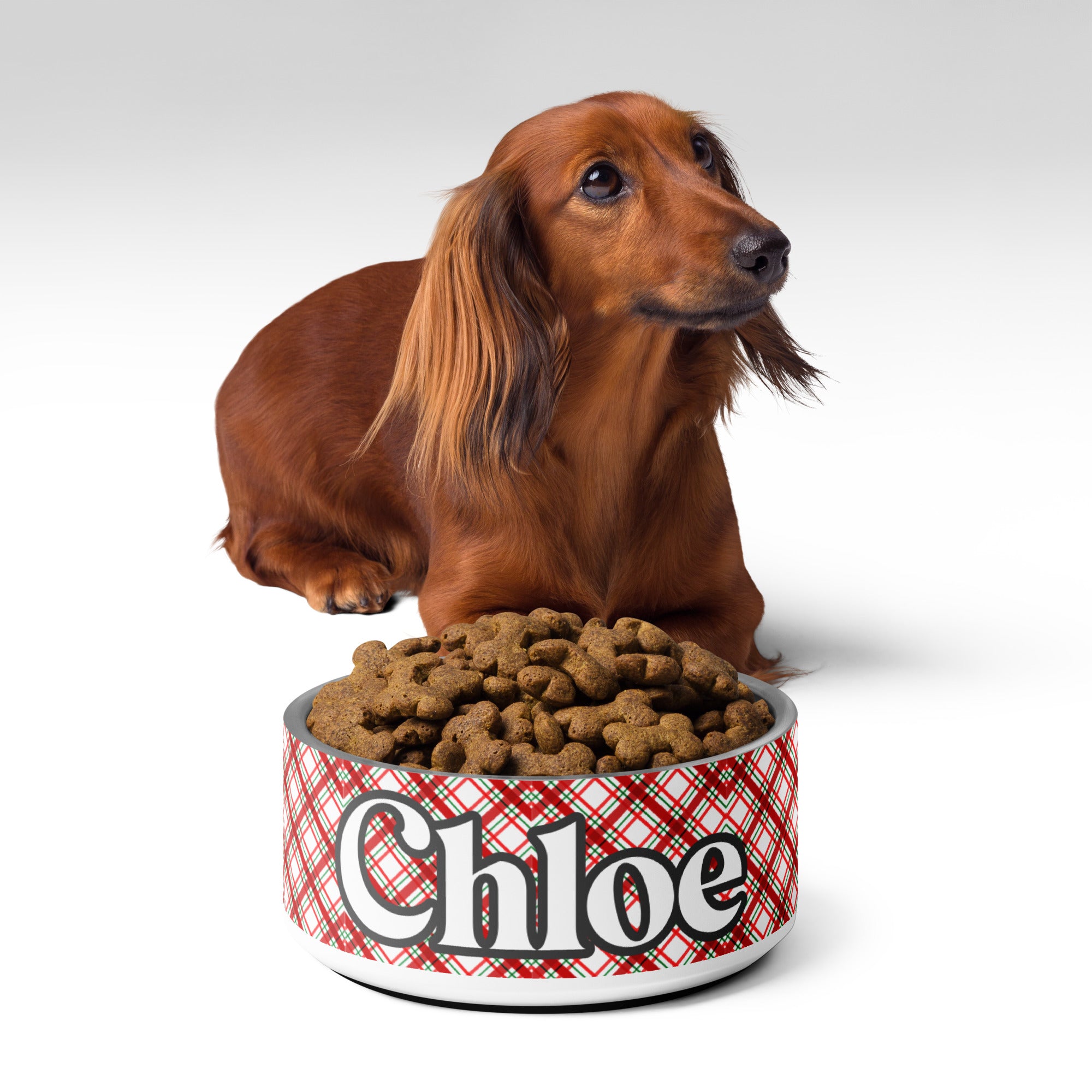 Christmas Plaid Pet bowl, Personalization Optional