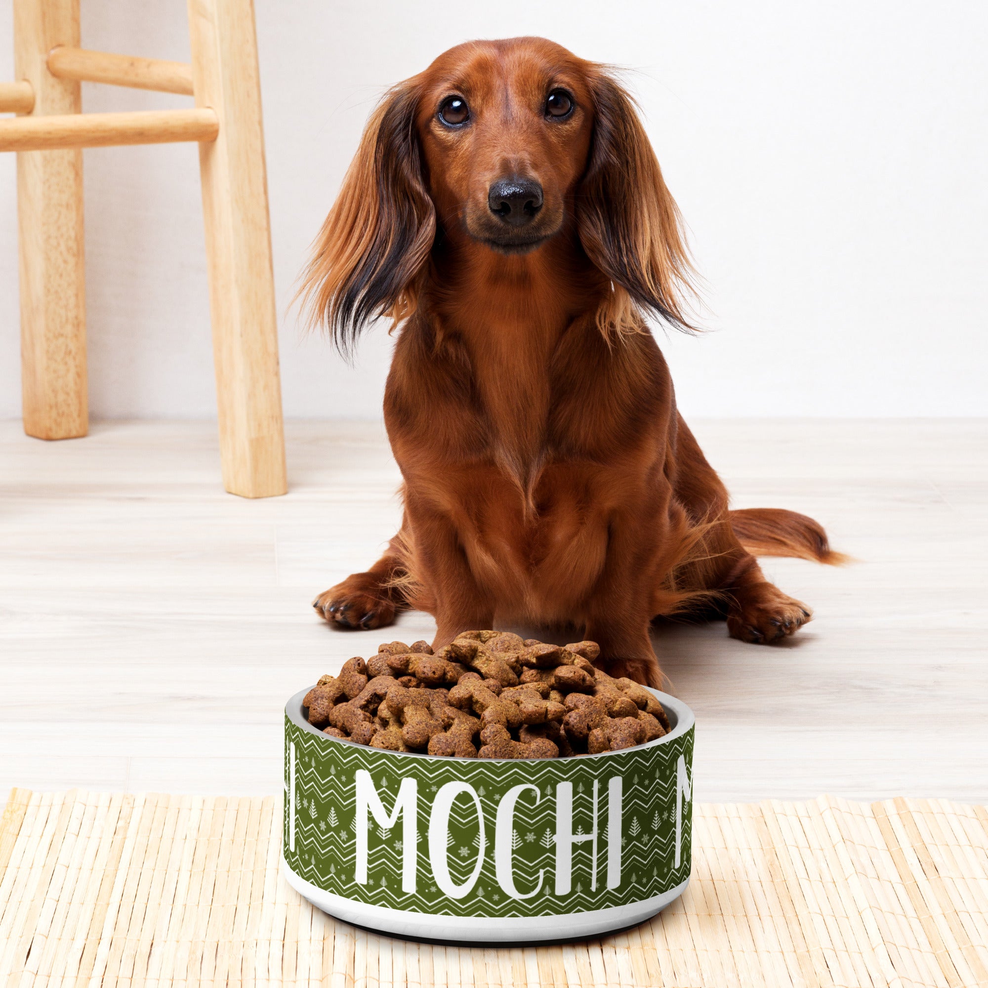 Festive Christmas Pines Trees Green Personalized Pet bowl