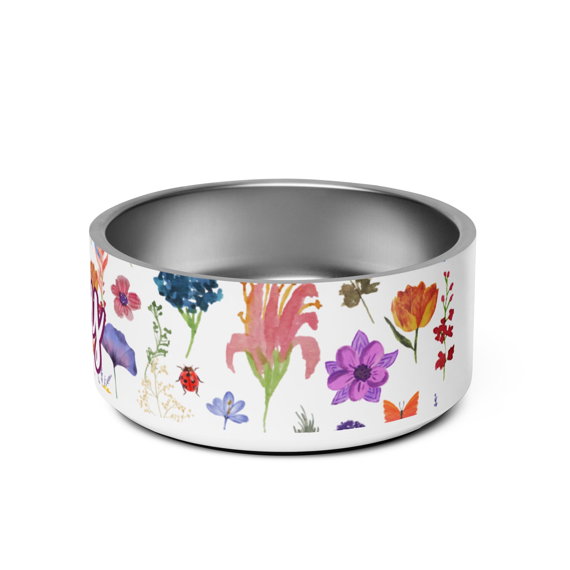 Flowers Personalized Dog Name Pet Bowl