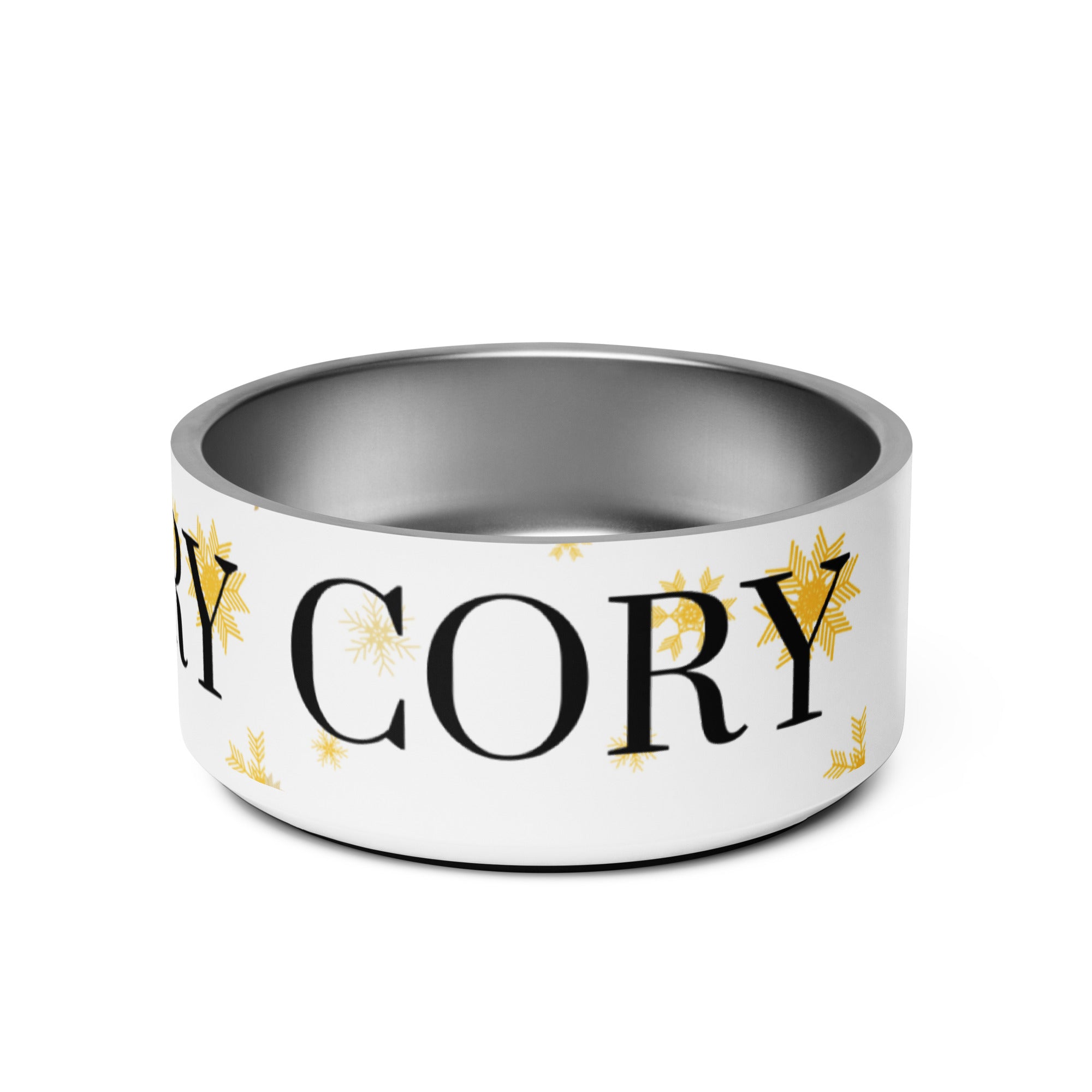 Personalized Pet Name Bowl, Gold Snowflakes