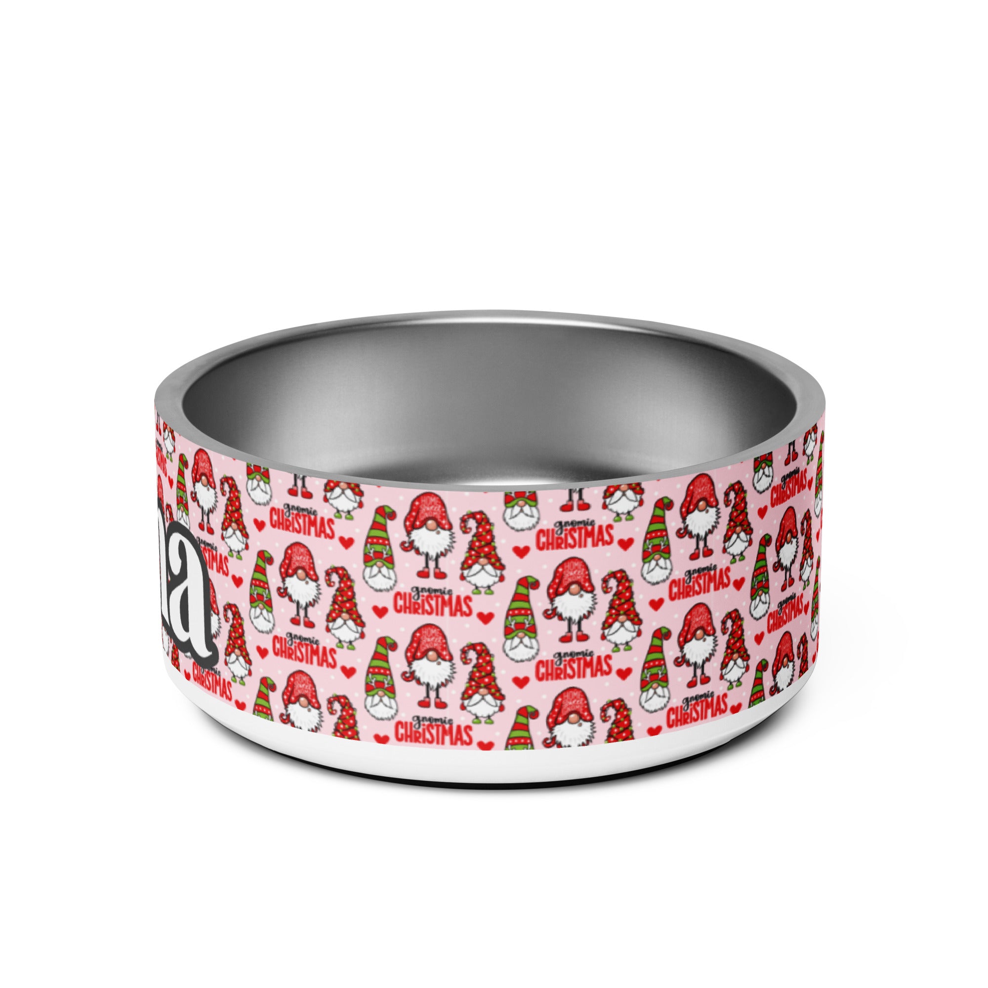 Cute Christmas Winter Holiday Gnomes Pink Personalized Pet bowl