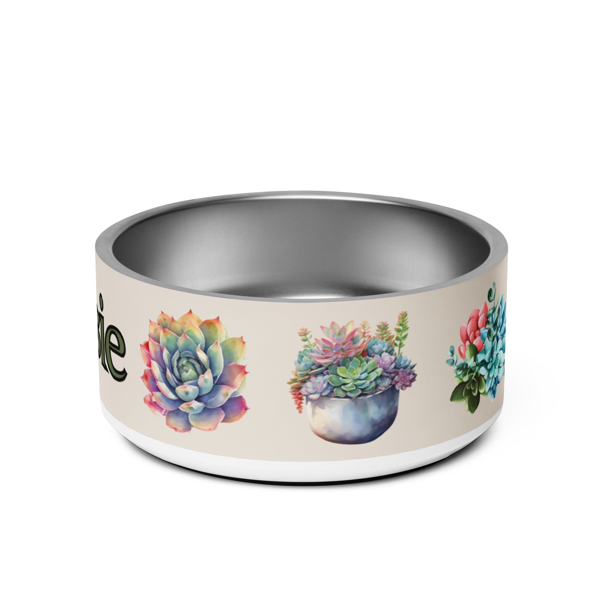 Beautiful Succulents Pet bowl, Add Your Pet's Name!