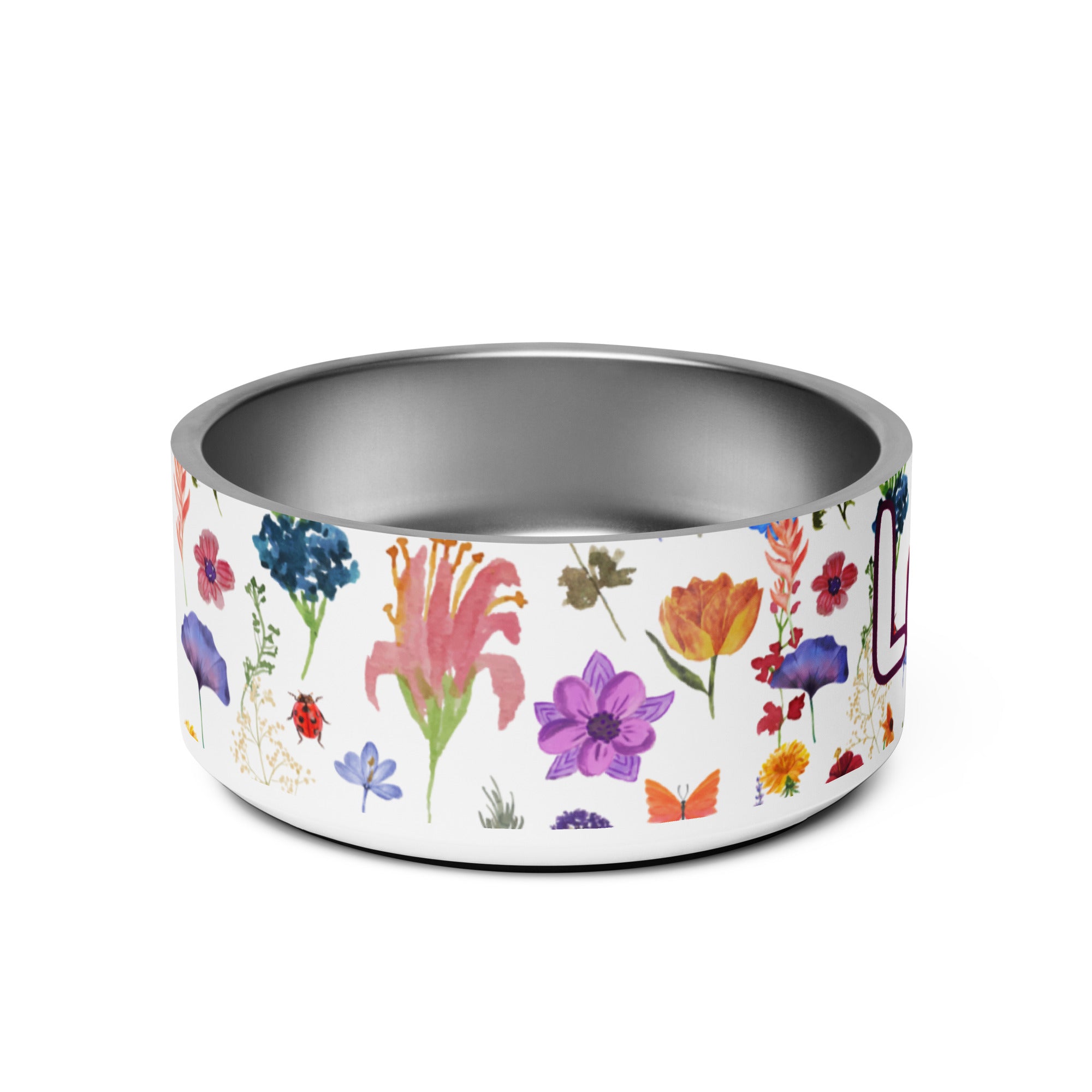 Flowers Personalized Dog Name Pet Bowl