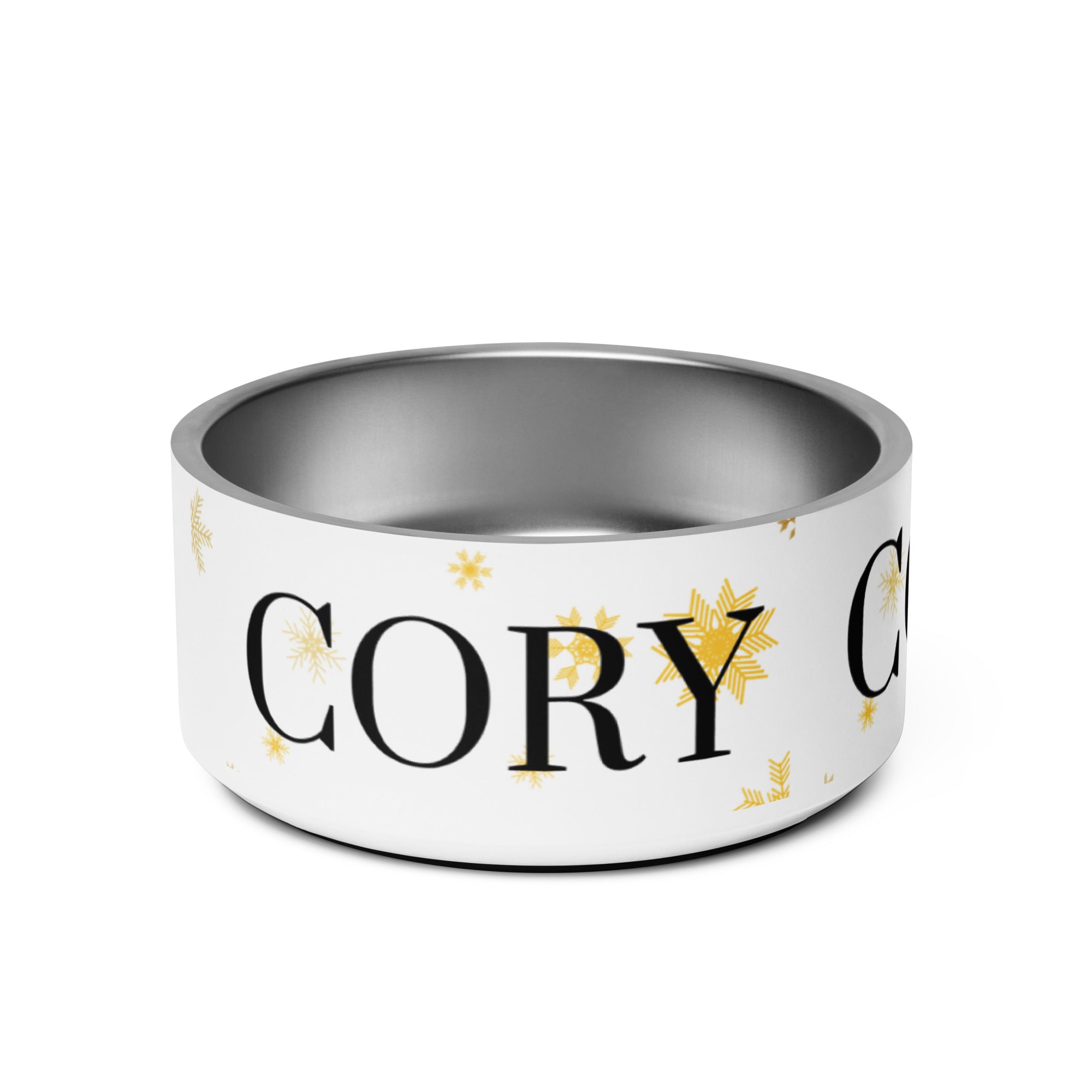 Personalized Pet Name Bowl, Gold Snowflakes