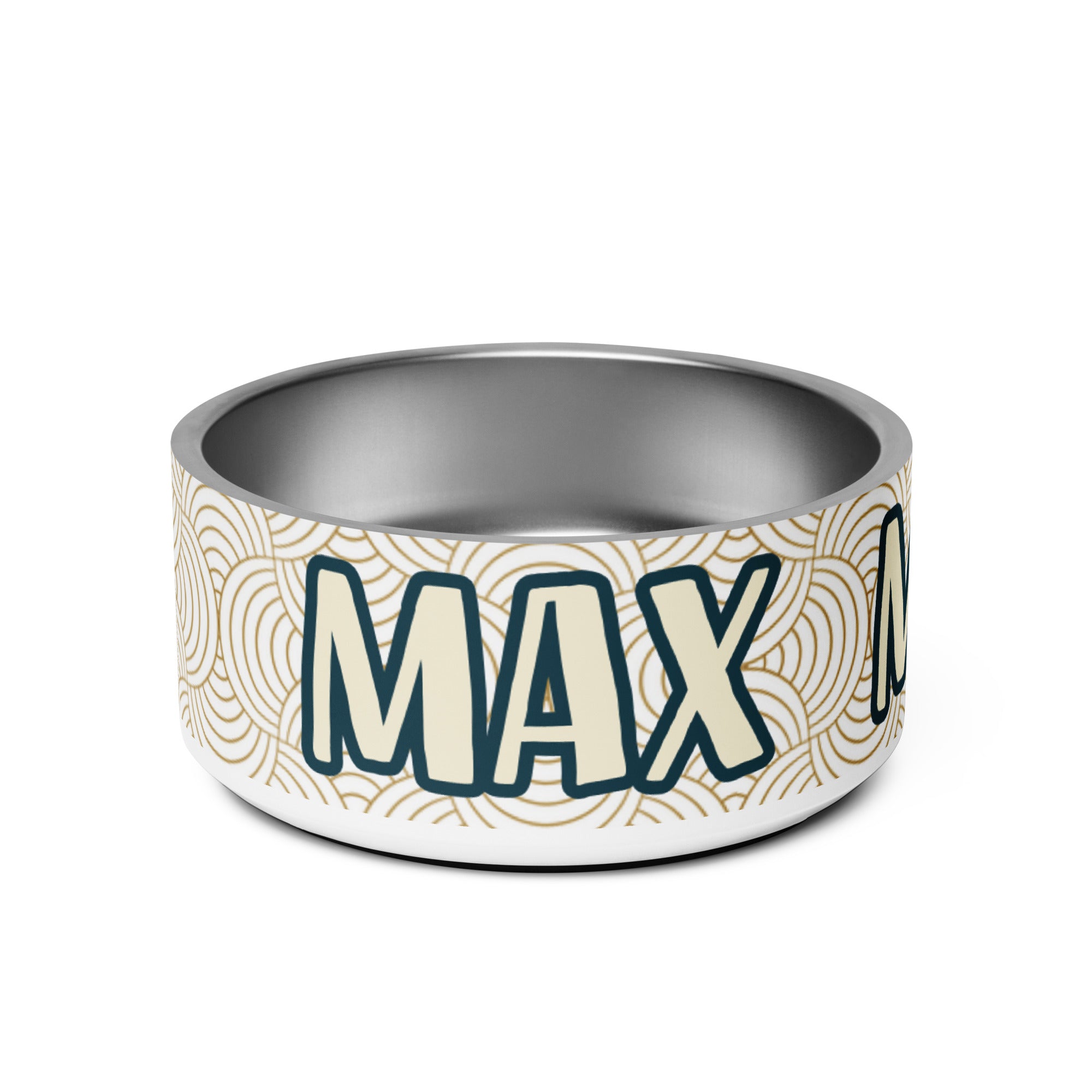 Minimalist Design Personalized Pet Bowl for Max! Add your pet's name.